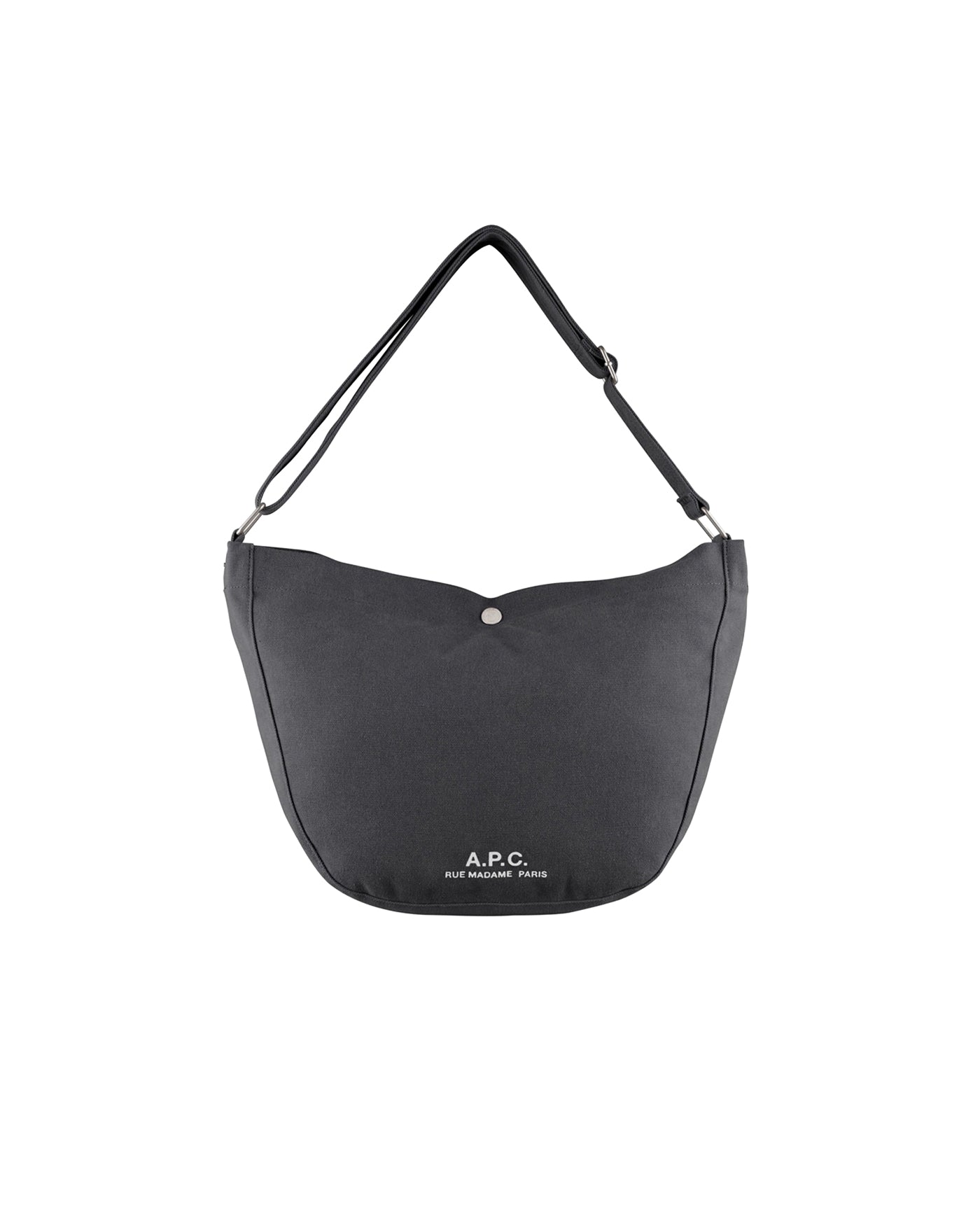 Sac besace A.P.C Journal noir en toile avec bandoulière vue de face