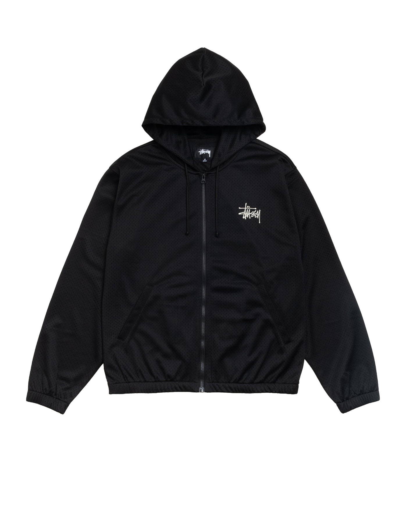 Sweat zippé à capuche Stüssy Athletic Mesh noir avec logo face