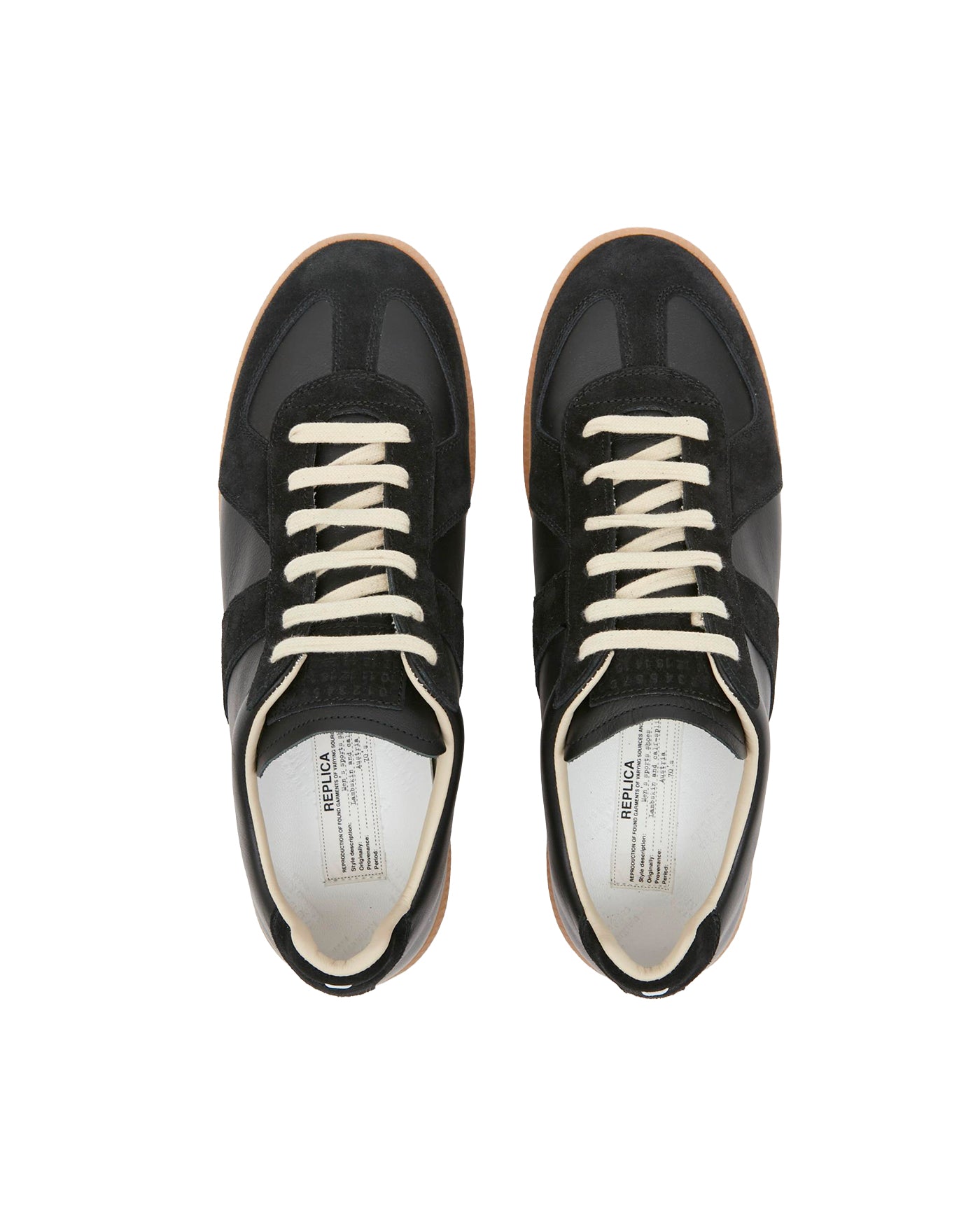 Sneakers Replica Maison Margiela noir cuir lacets écrus vue dessus