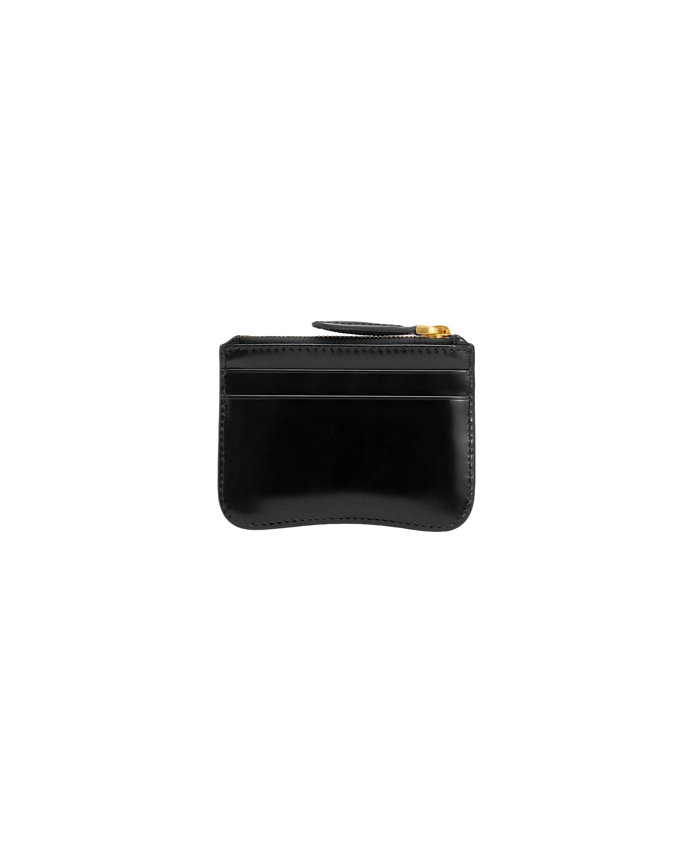 Porte-cartes zippé en cuir verni noir Ami Paris zip doré dos