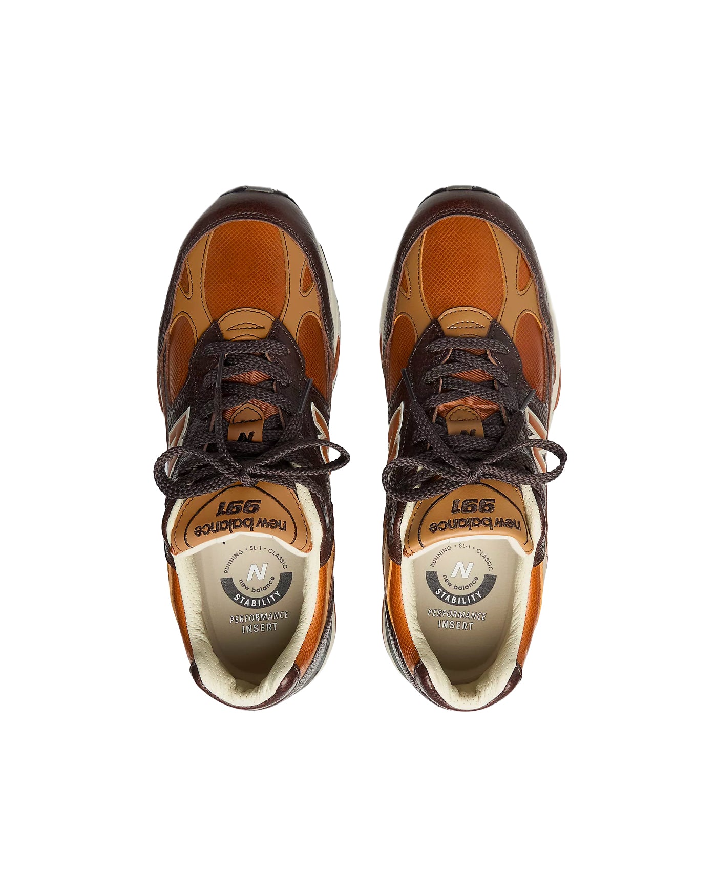 Sneakers New Balance 991 Made in UK marron caramel vue dessus