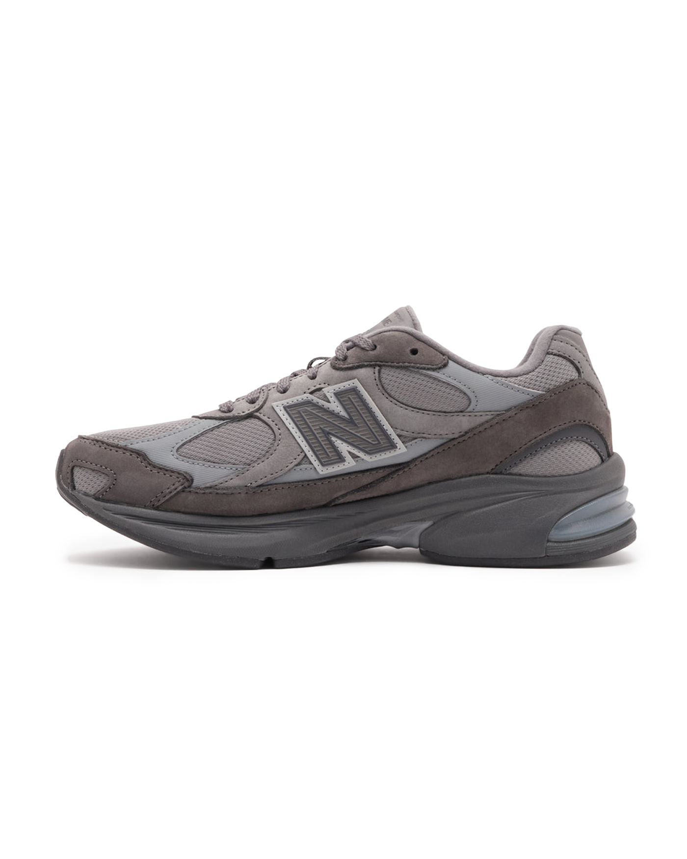 Sneakers Comme des Garçons x New Balance gris foncé suède profil gauche