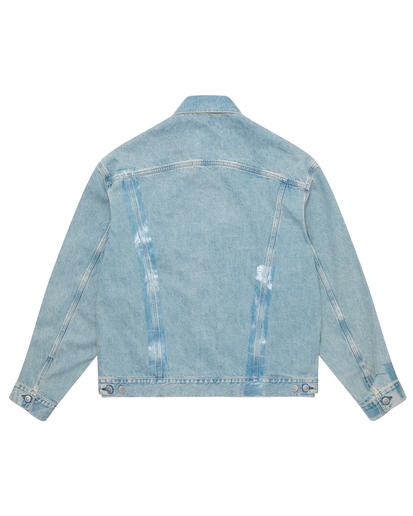 Caban Maison Margiela en denim bleu délavé vue dos à plat sur fond blanc