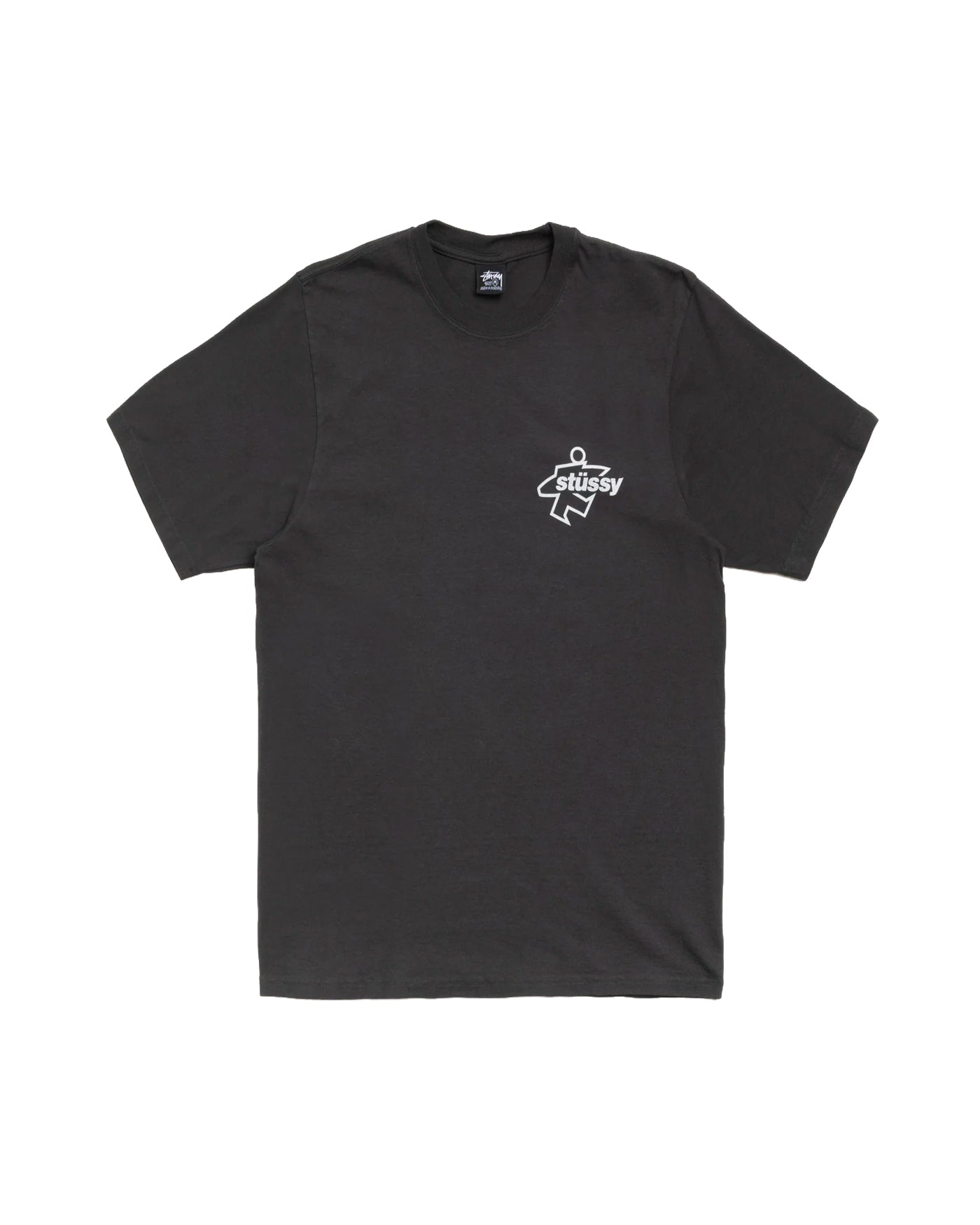 T-shirt Stüssy Surf Size Pig Dyed noir délavé petit logo vue face