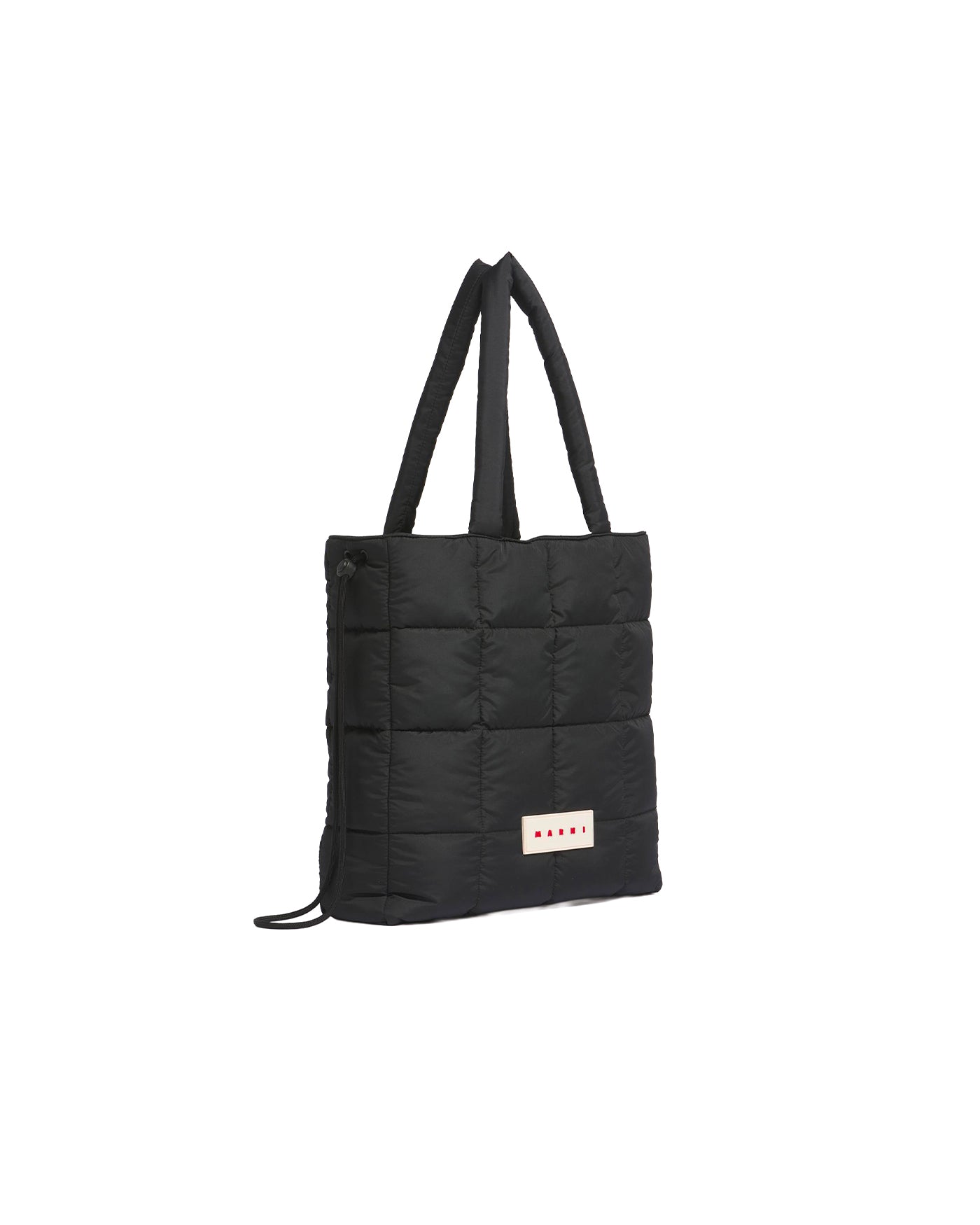 Sac fourre-tout Puff Marni noir matelassé, profil droit avec logo