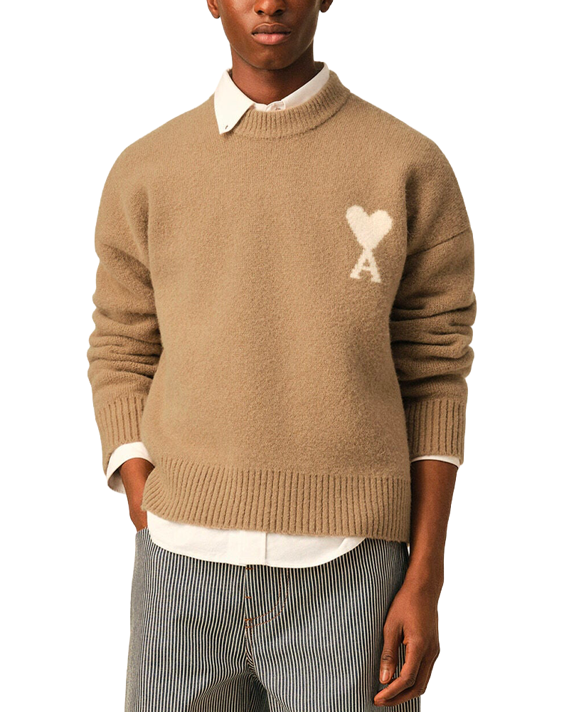 PULL COL ROND AMI DE COEUR BEIGE MASTIC/ECRU