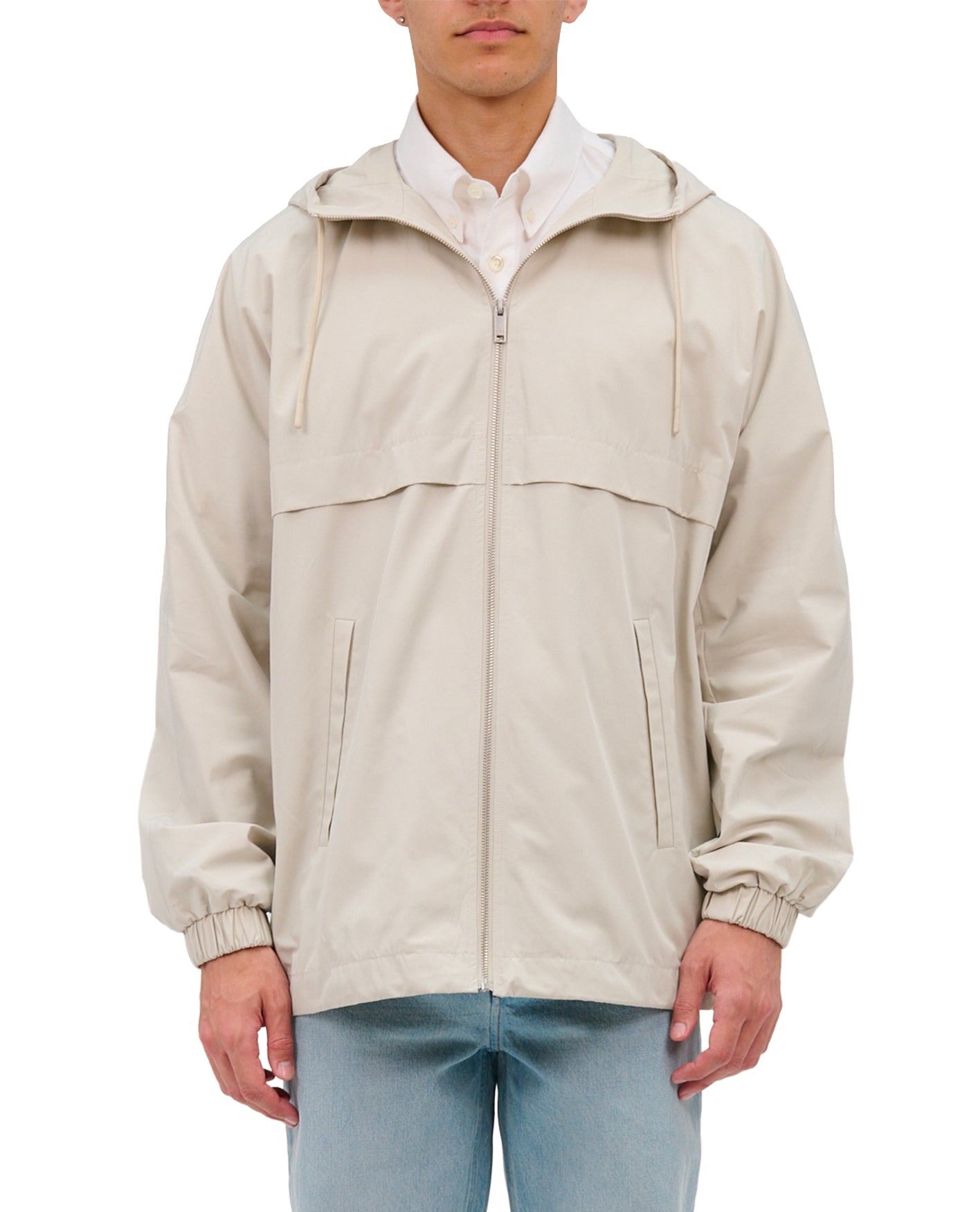 Blouson coupe-vent A.P.C Iggy craie zippé à capuche cordon, face