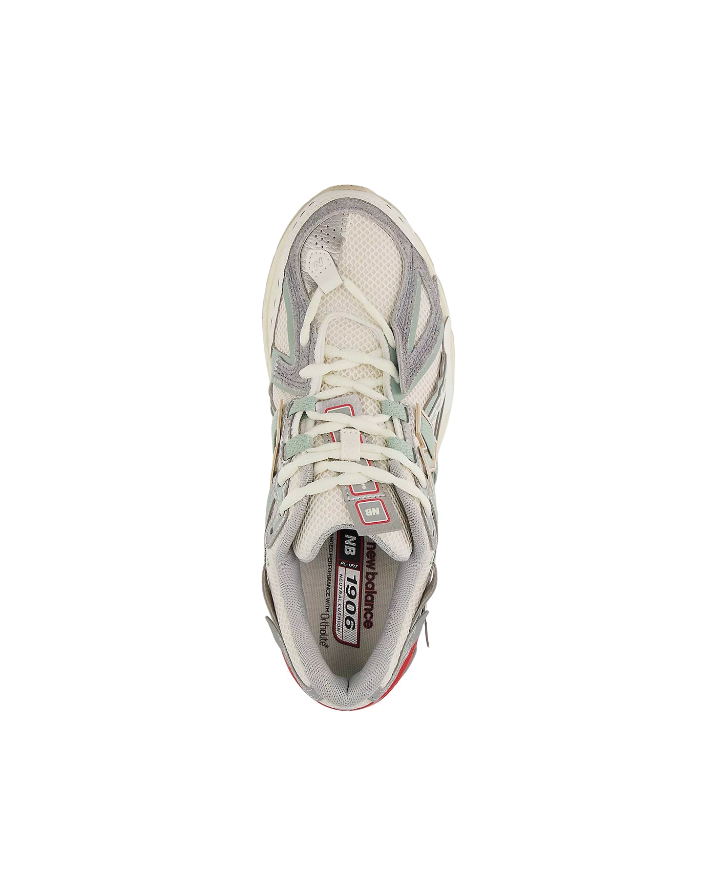 Sneakers New Balance 1906 blanc crème gris et rouge vue du dessus