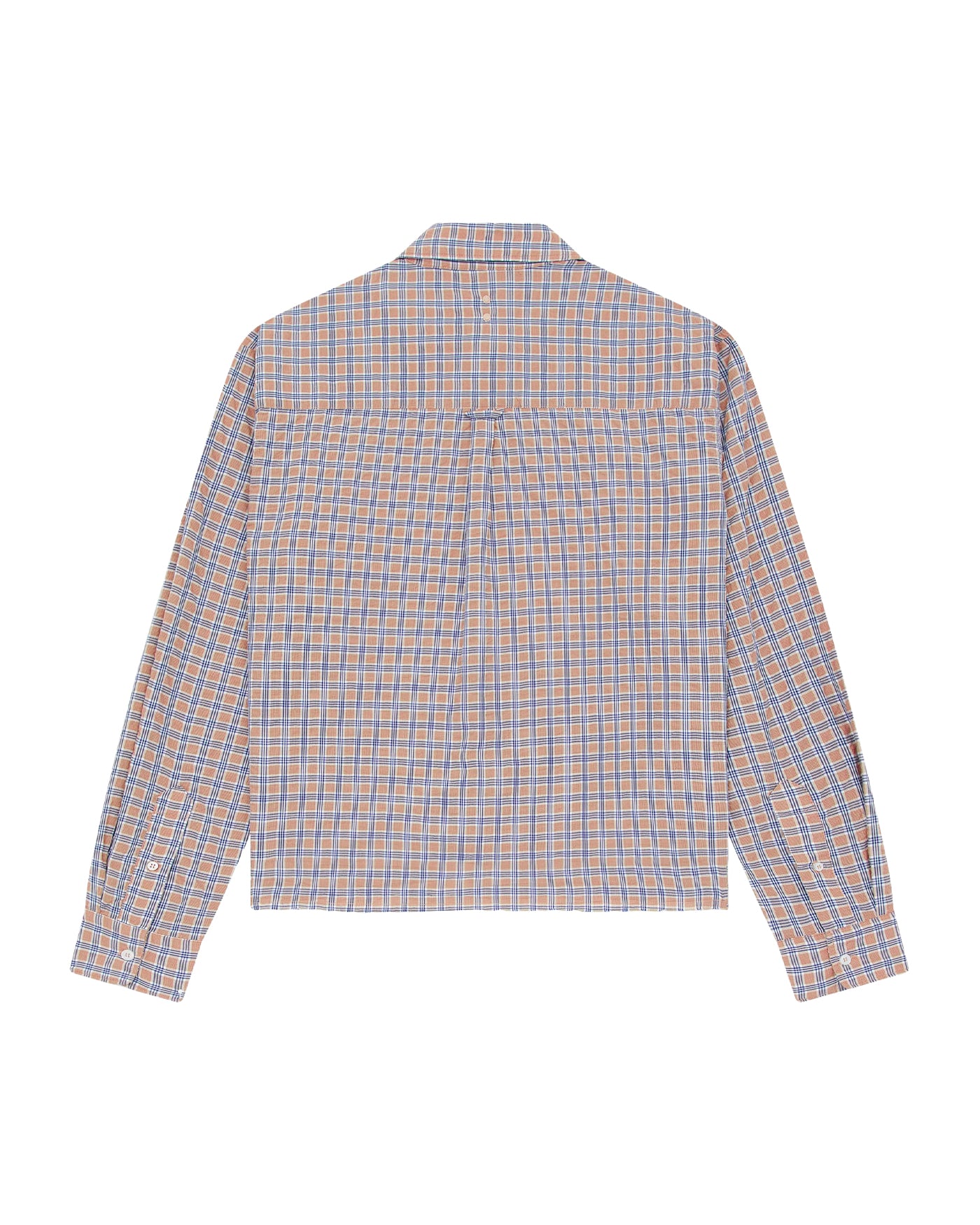 Chemise About:Blank à carreaux camel et bleu coupe courte vue dos
