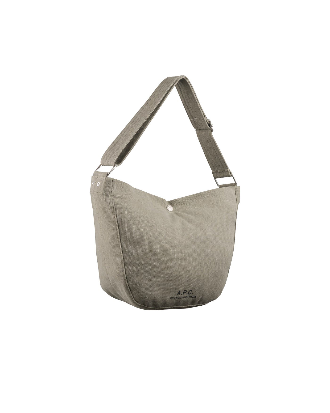 Sac besace A.P.C Journal kaki en toile bandoulière profil gauche