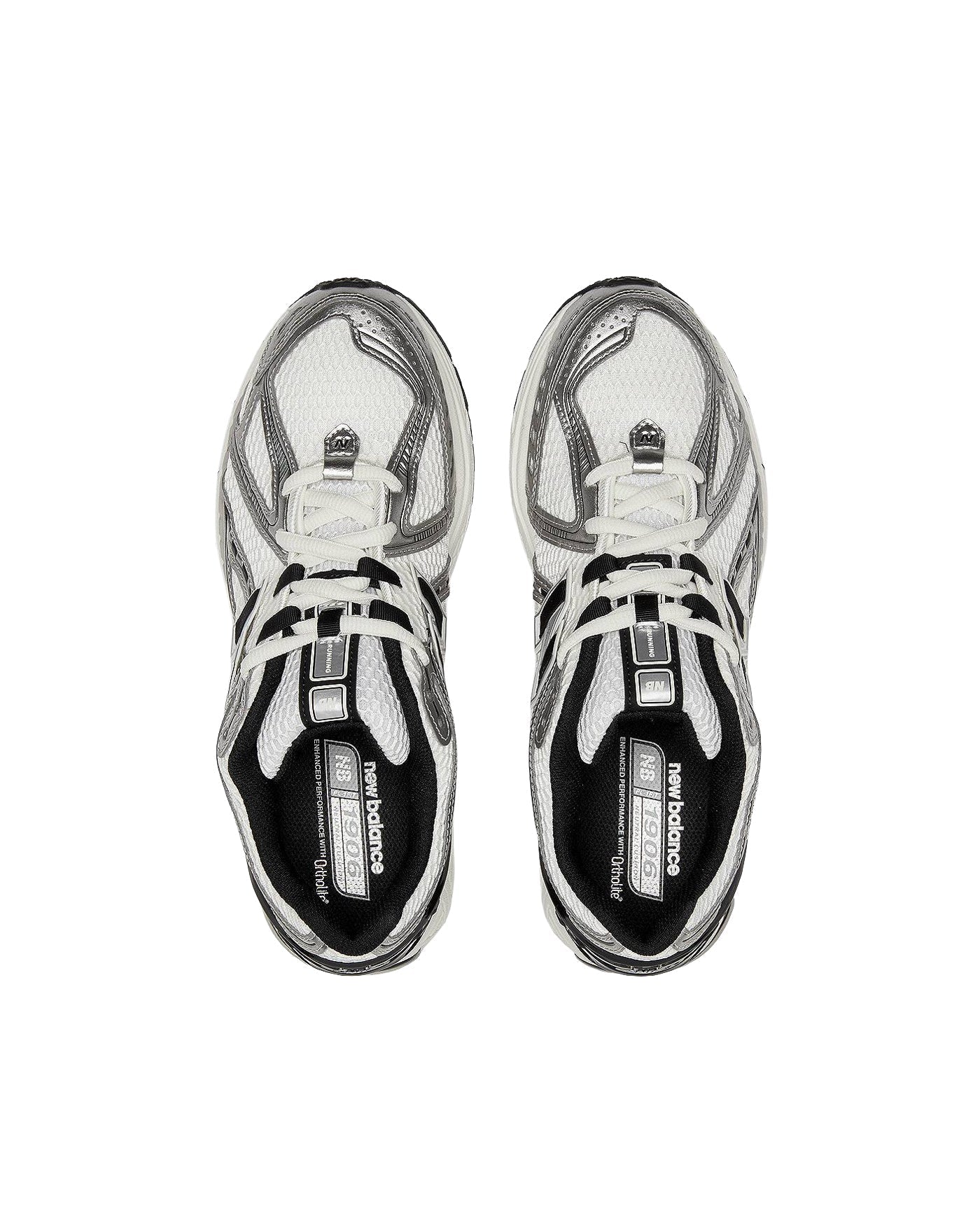 Sneakers New Balance 1906R coloris blanc et argent vue du dessus