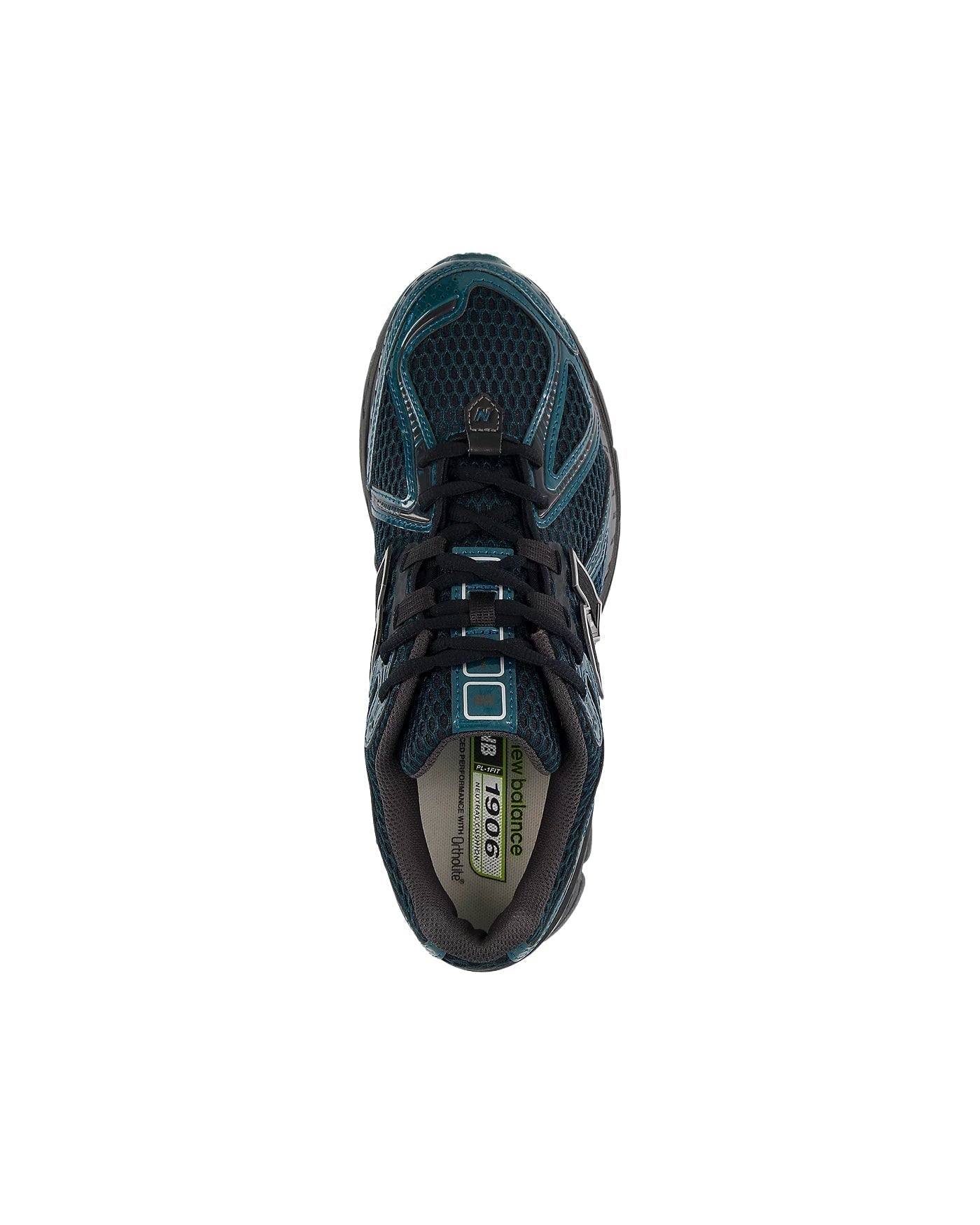 Sneakers New Balance 1906R vert sarcelle et noir vues de dessus