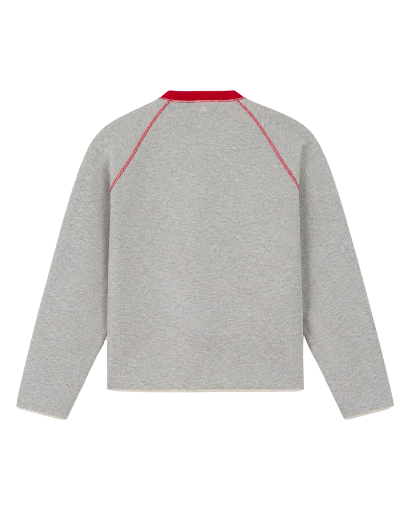 SWEATSHIRT PATCH AMI GRIS CENDRE CHINE ROUGE
