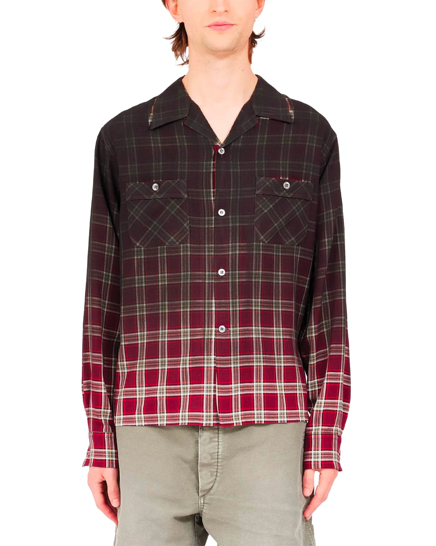 Chemise Maison Margiela carreaux dégradé bordeaux et noir double poche face