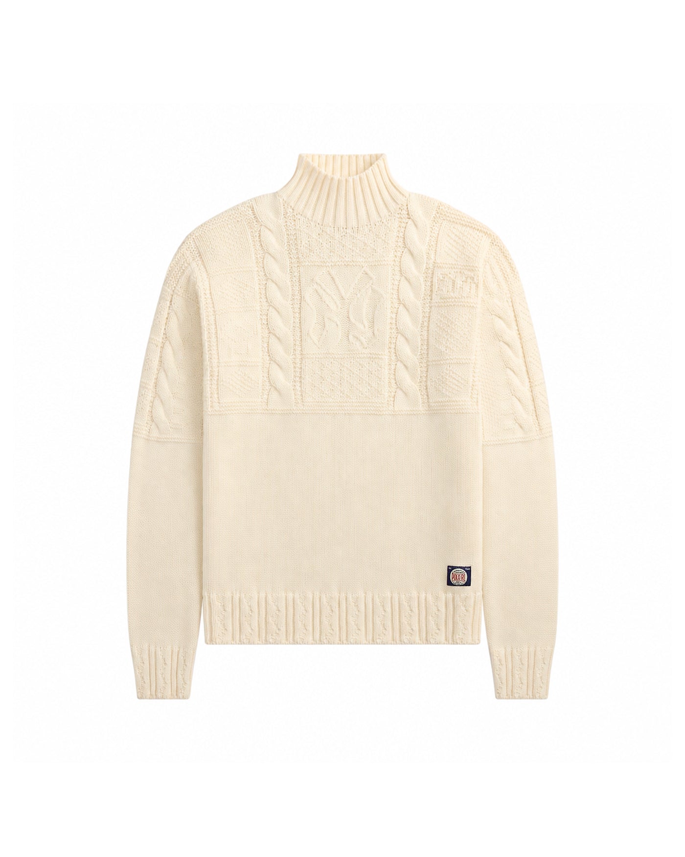 Pull torsadé col montant Ralph Lauren blanc cassé tressé face