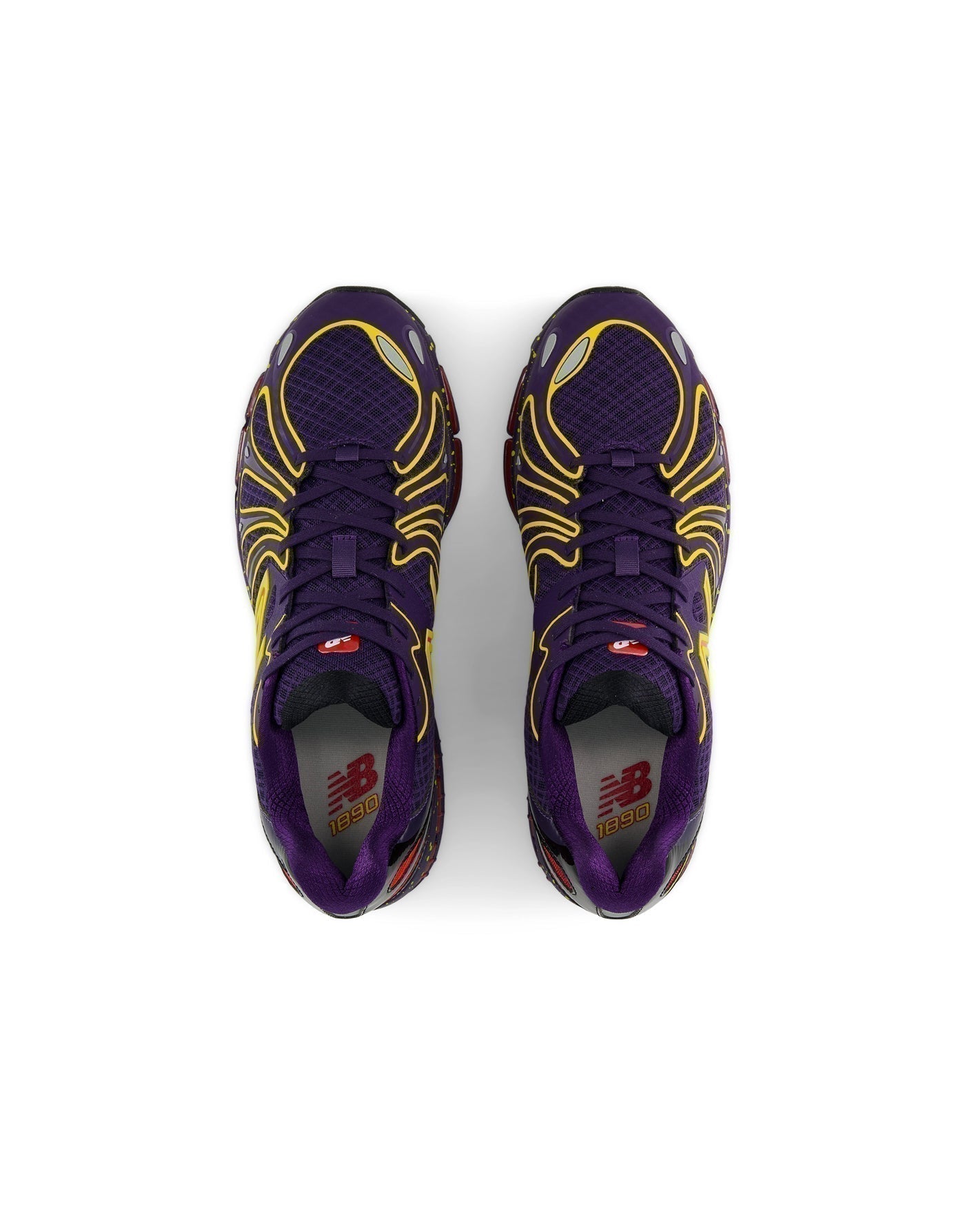 Sneakers New Balance 1890 violet et jaune vues de dessus en paire