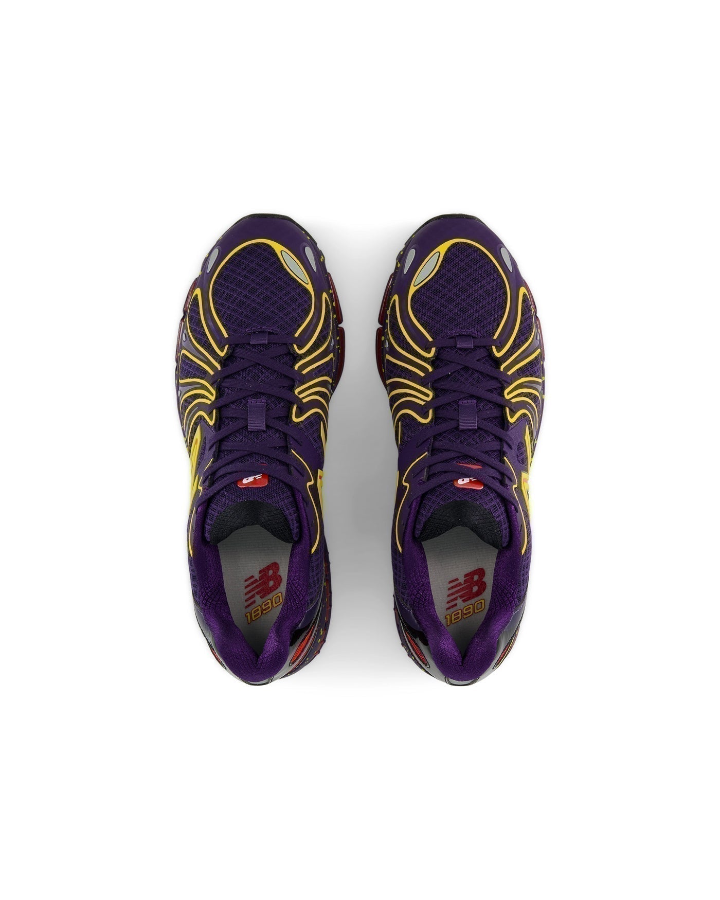 Sneakers New Balance 1890 violet et jaune vues de dessus en paire