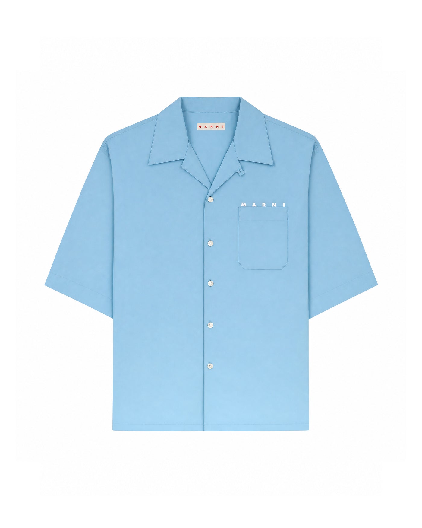 Chemise bowling Marni bleu ciel manches courtes logo blanc face