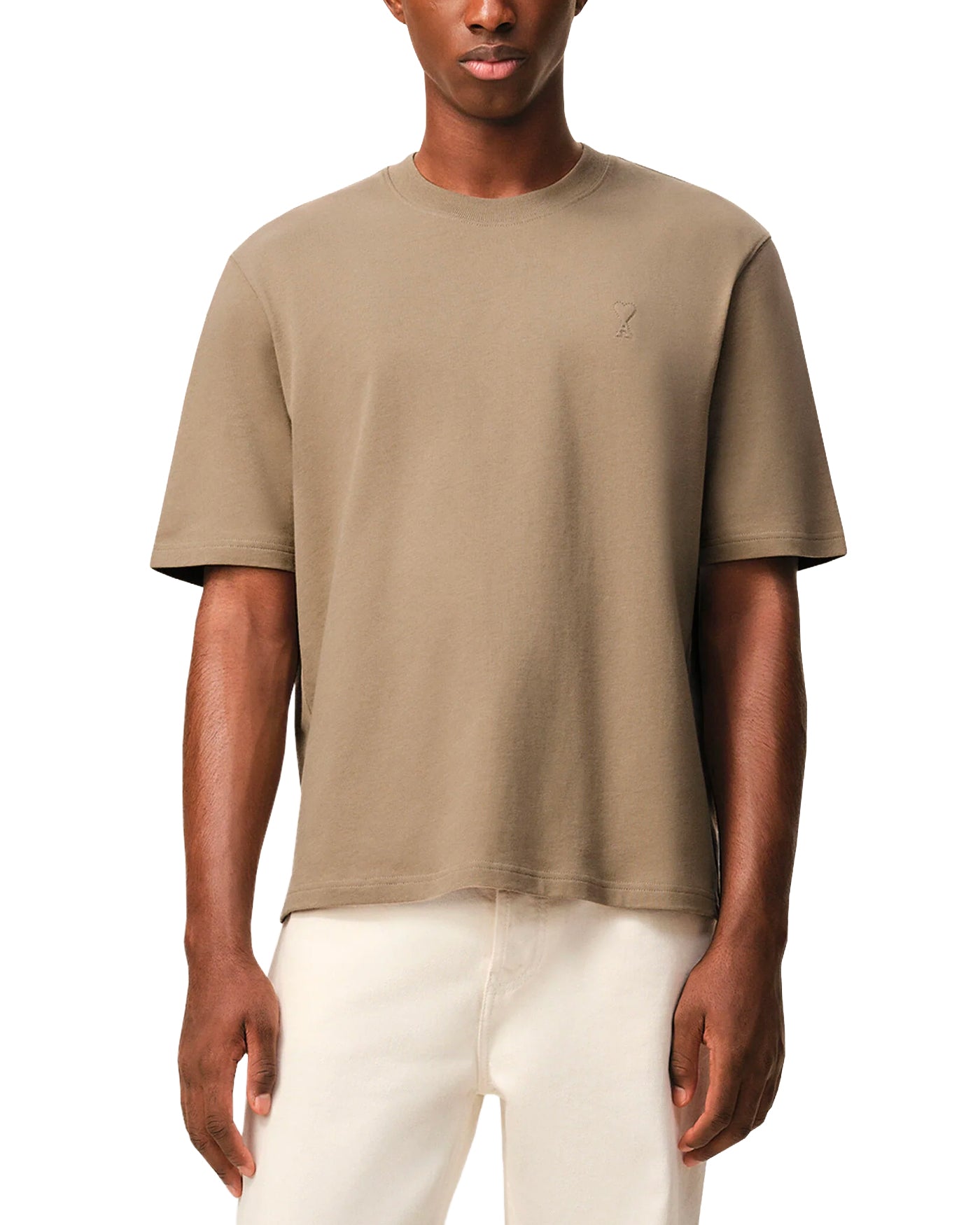 T-shirt Ami Paris Ami de Coeur embossé beige taupe oversize face