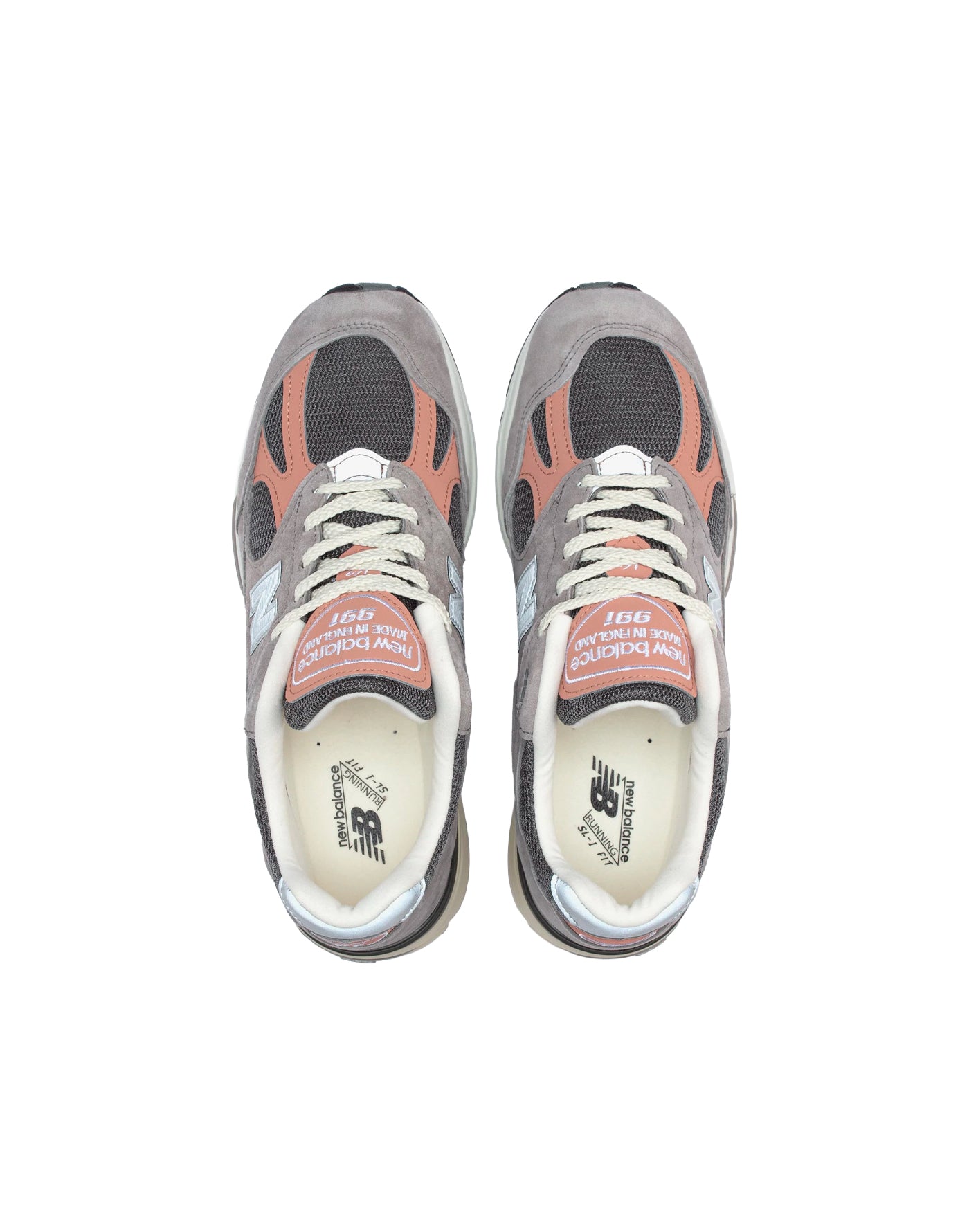 Sneakers New Balance 991 Made in UK gris et saumon vue dessus