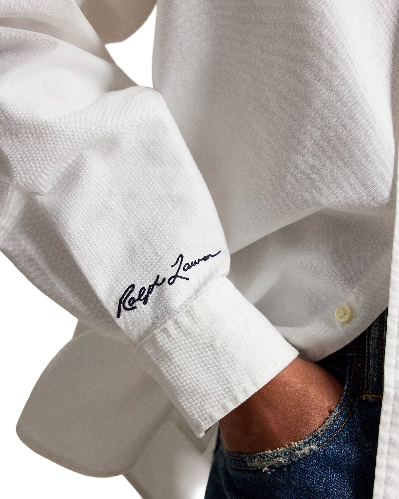 Chemise Ralph Lauren x Yankees blanche détail poignet broderie face