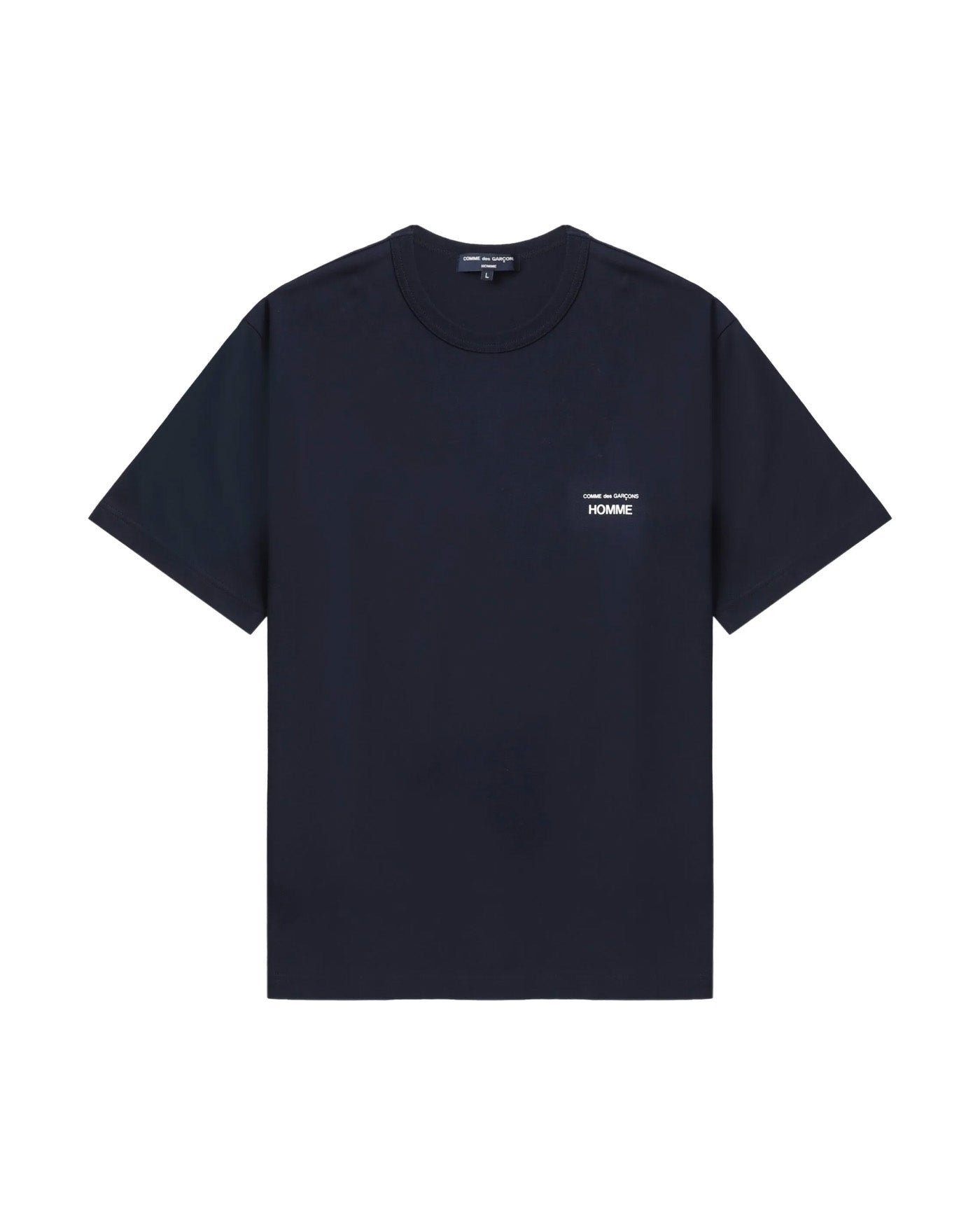 T-shirt Comme des Garçons Homme navy logo poitrine face fond blanc