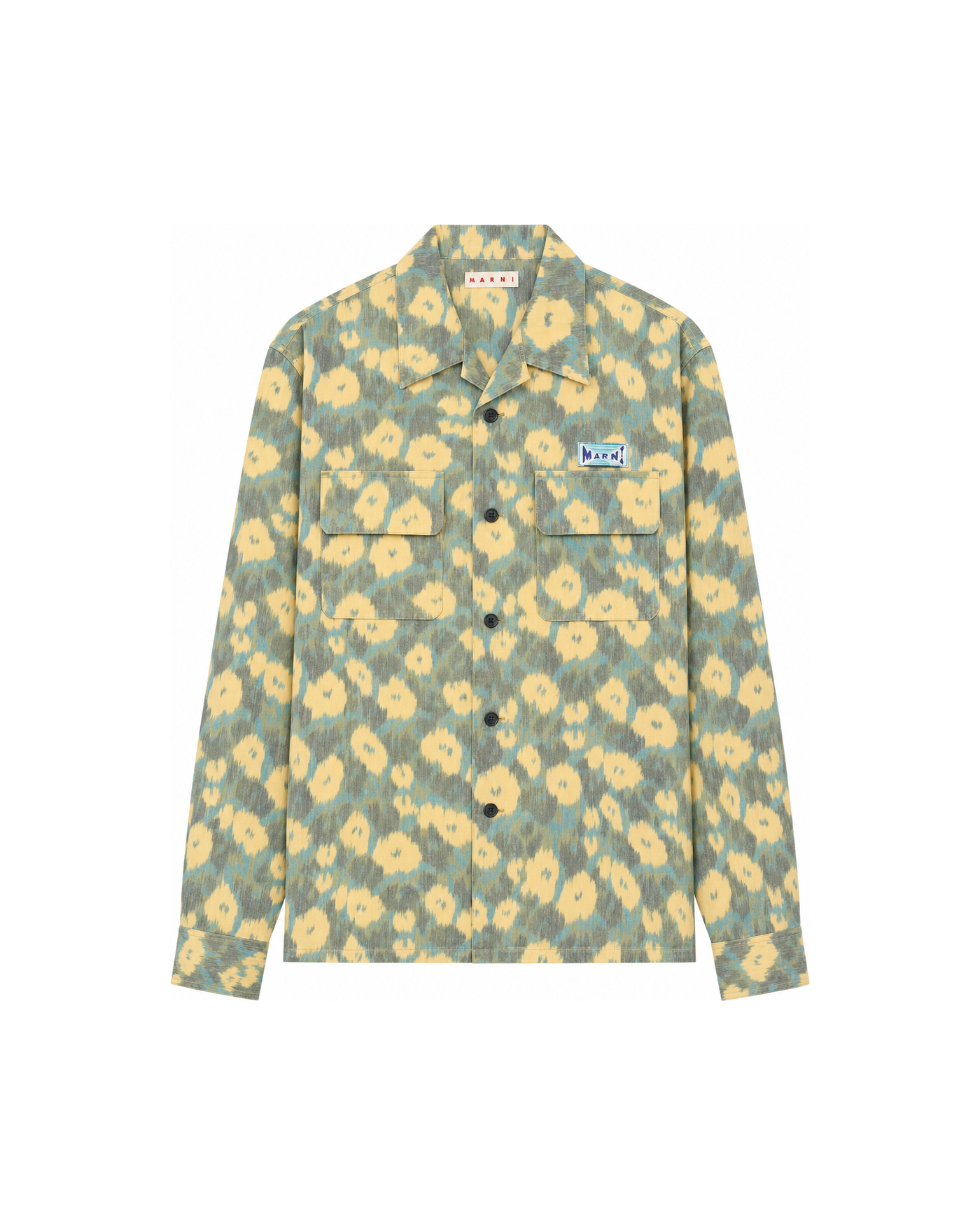 Chemise Marni lin mélangé imprimé floral jaune gris cobalt face
