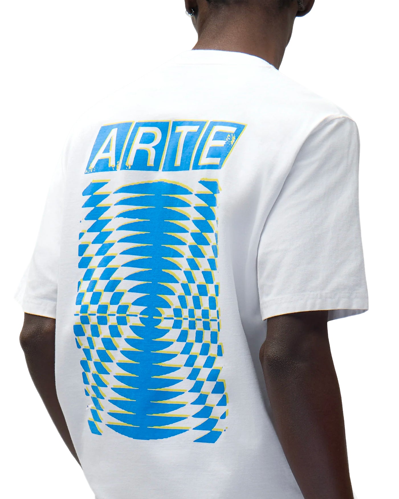 T-shirt Arte Antwerp Abstract blanc imprimé graphique bleu dos porté