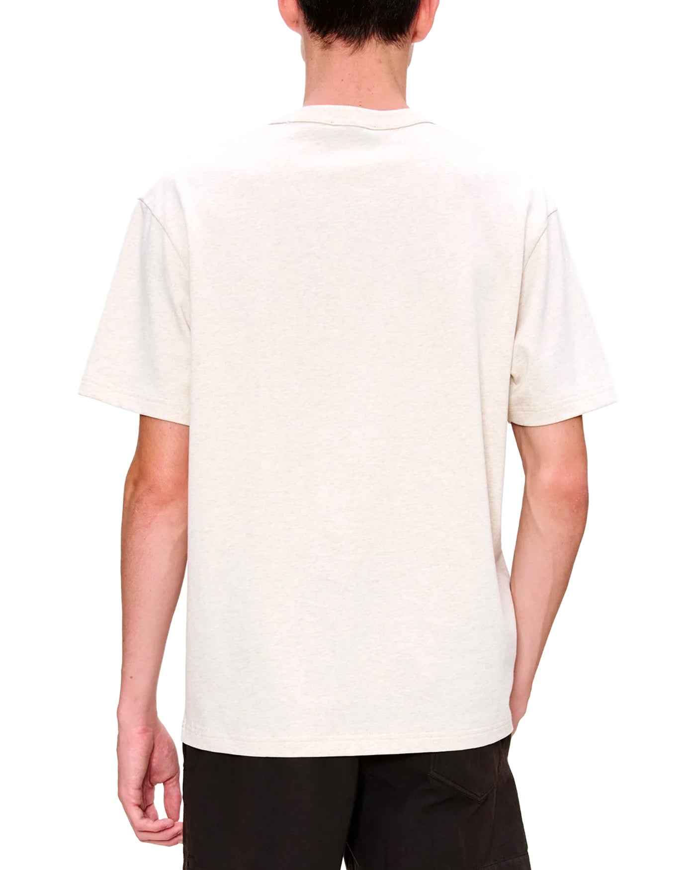 T-shirt boxy A.P.C. écru chiné avec logo V.P.C. brodé porté, vue dos