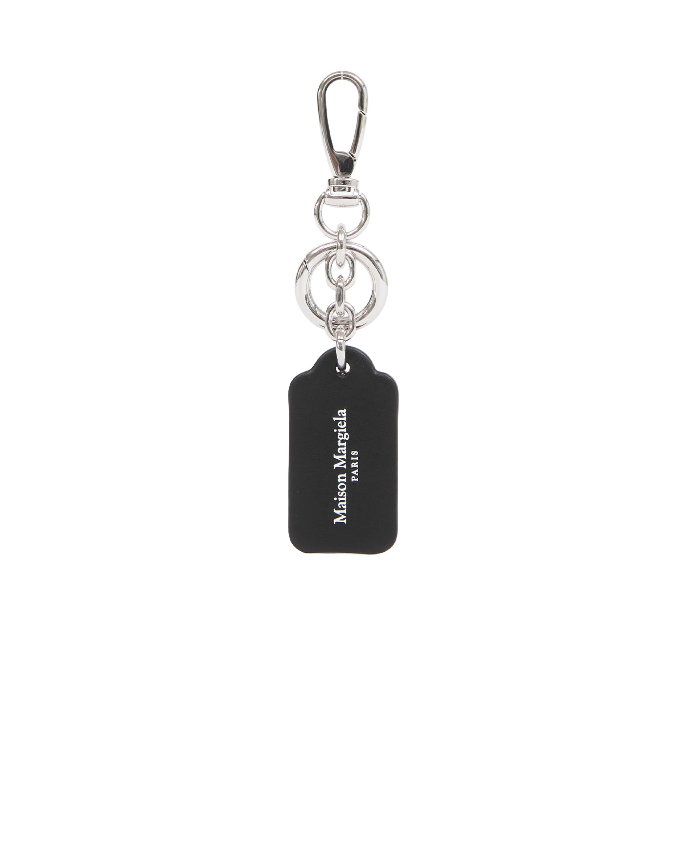 Porte-clés double étiquette cuir noir Maison Margiela Paris face