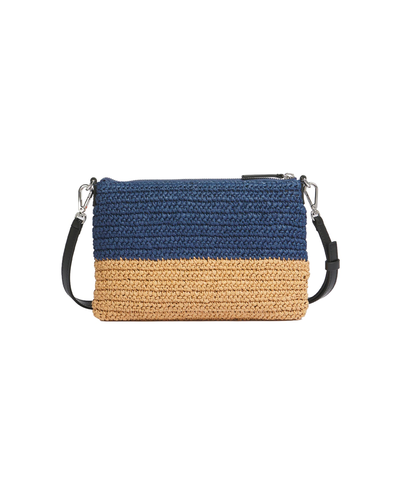 Pochette Marni bleue et beige en raphia tressé sans logo dos