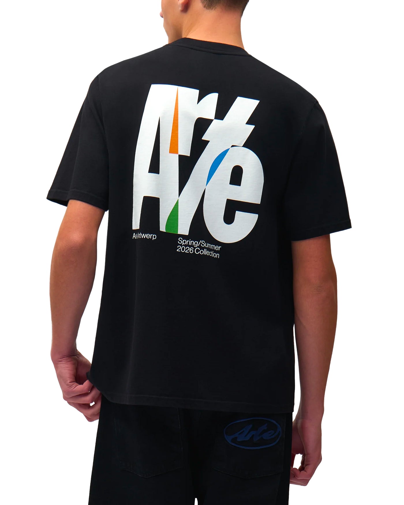T-shirt Arte Antwerp noir avec print Arte multicolore dos porté