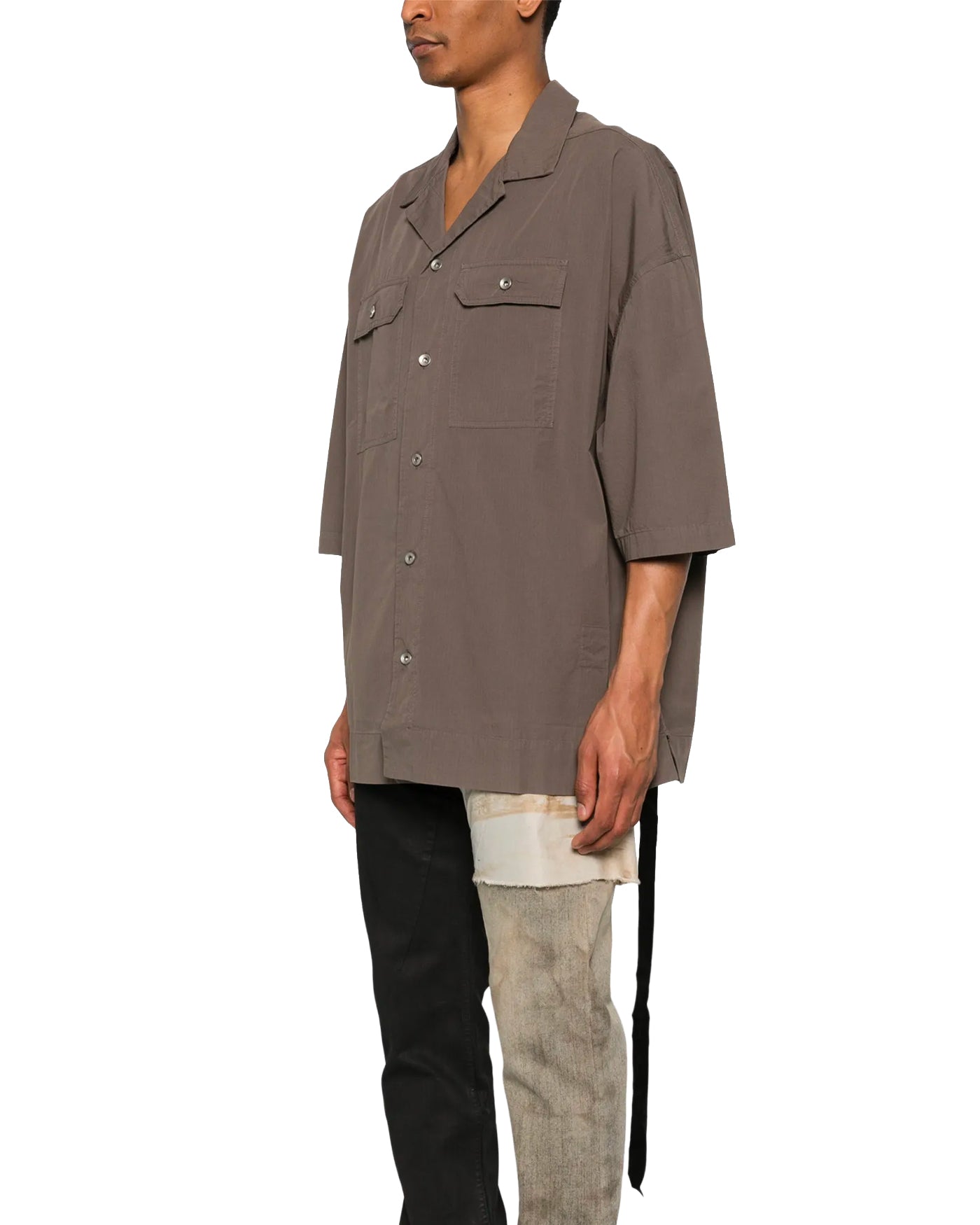 Chemise Rick Owens DRKSHDW taupe manches courtes profil gauche