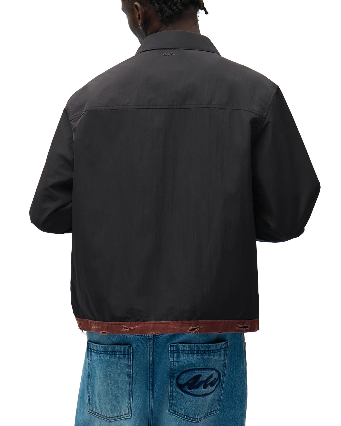 Veste Arte Antwerp noire col chemise bande bordeaux zippée dos