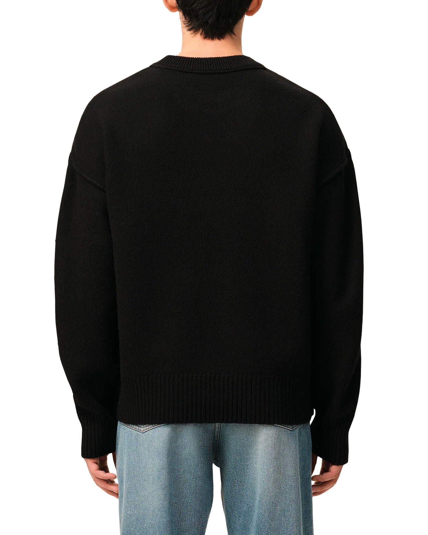 Pull col rond Ami Paris noir avec logo Ami de Cœur rouge dos