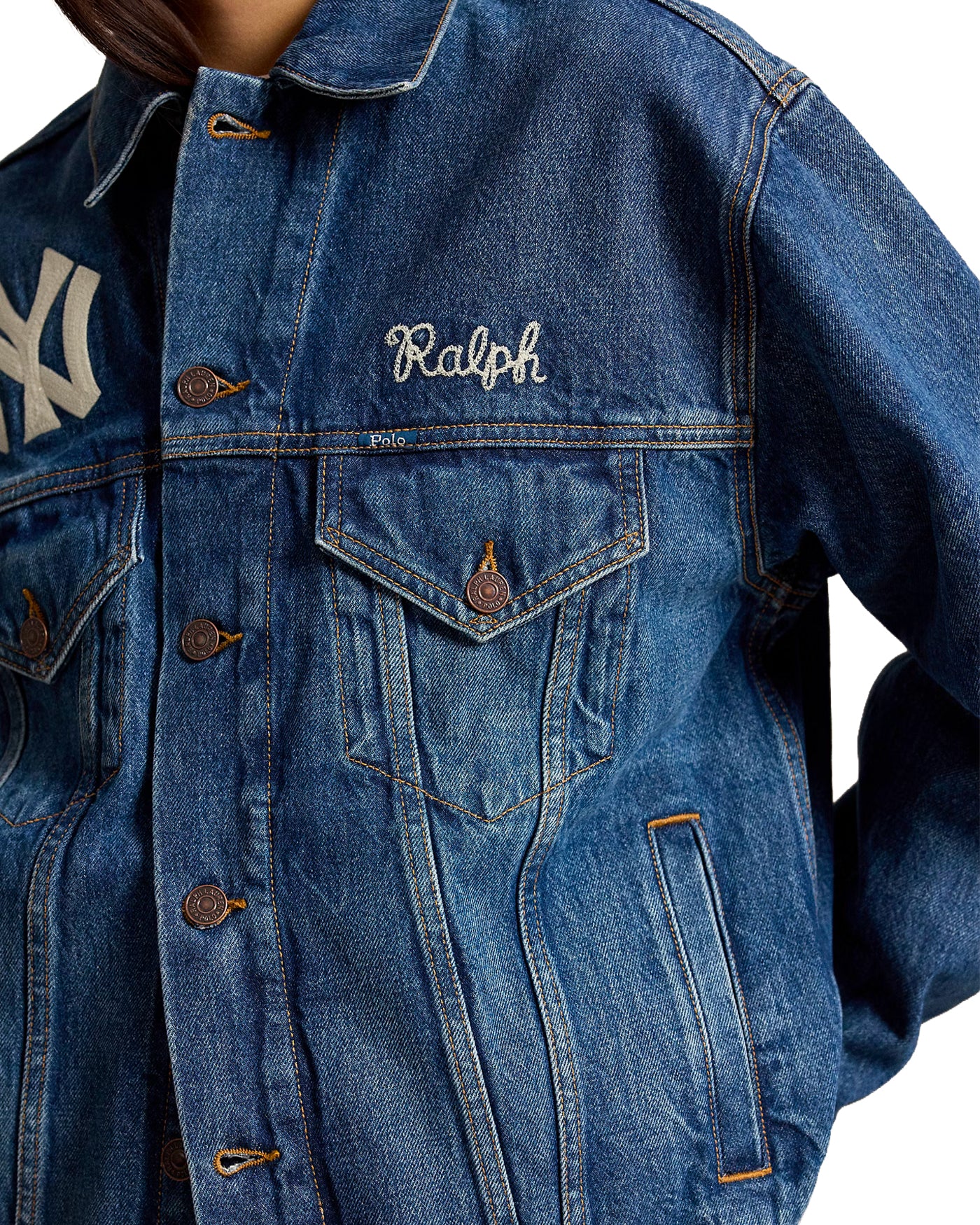 Veste en denim Ralph Lauren NY Yankees Elliots broderie bleu indigo face