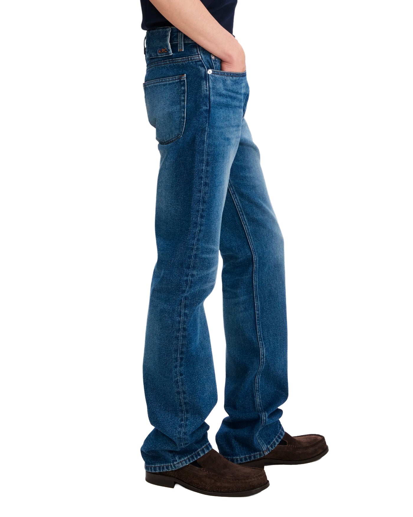 Jeans coupe droite A.P.C Rescue Indigo bleu délavé profil droit homme