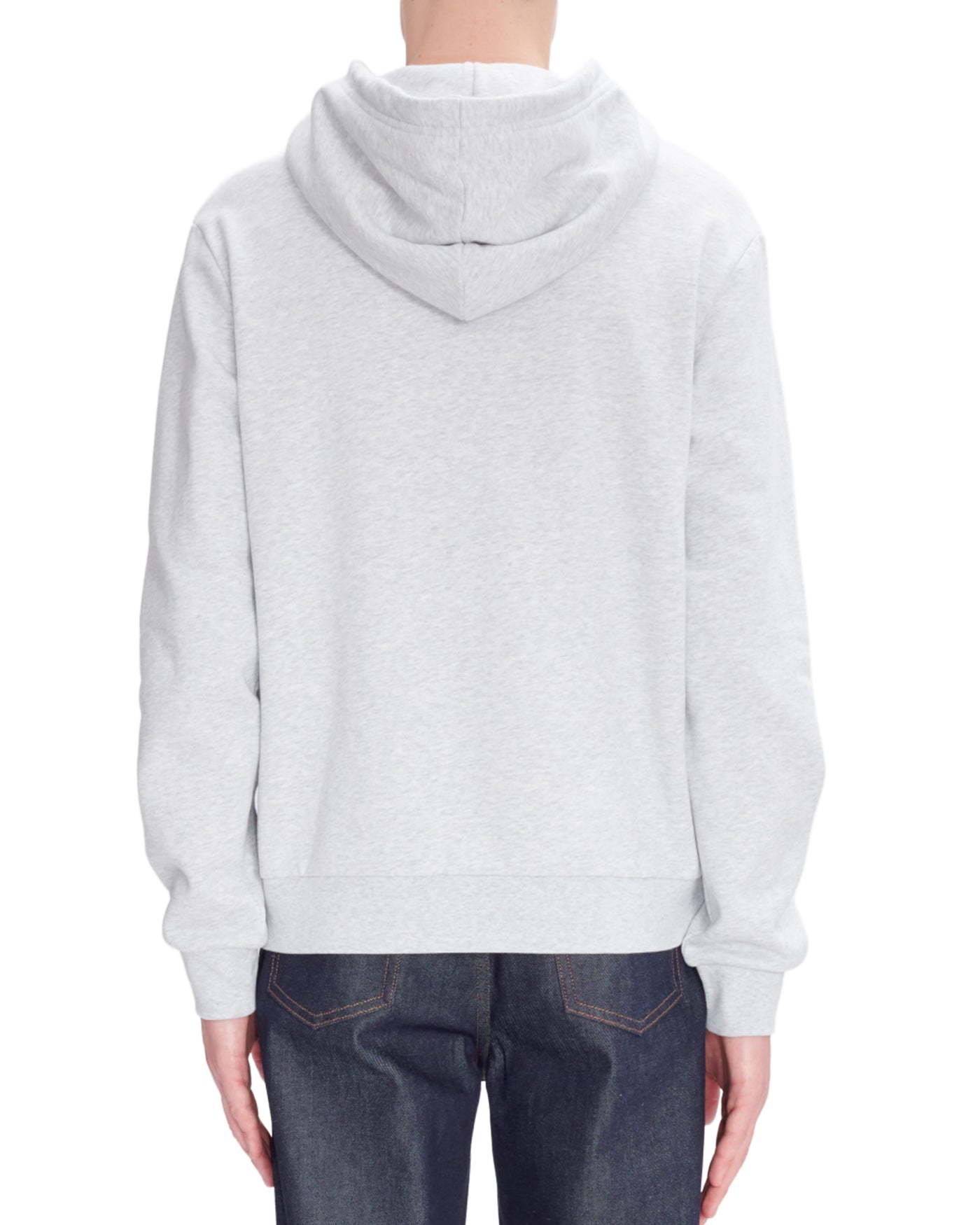 Sweat à capuche A.P.C Rue Madame gris chiné vue de dos porté