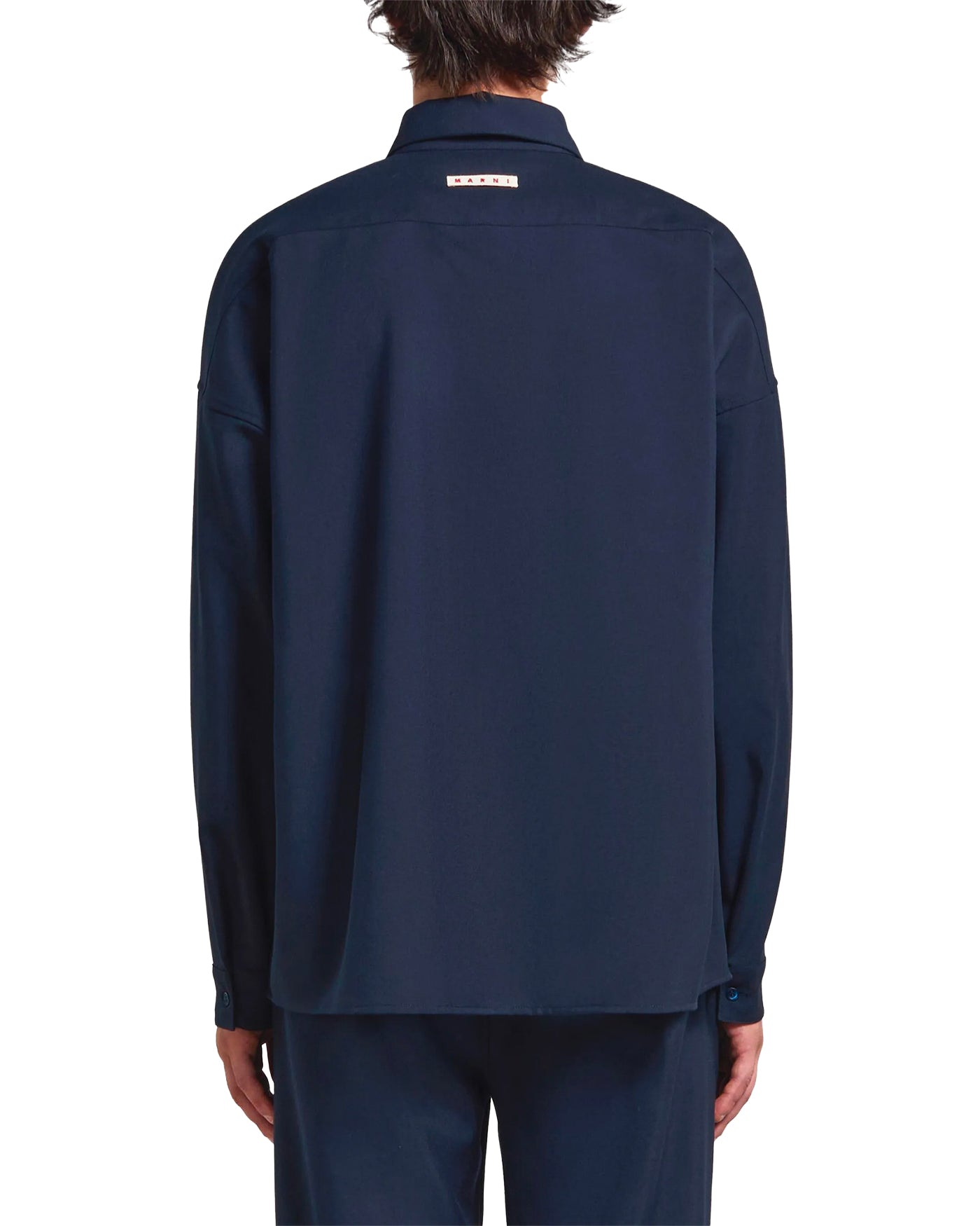 Chemise Marni bleu marine oversize étiquette dos portée vue dos