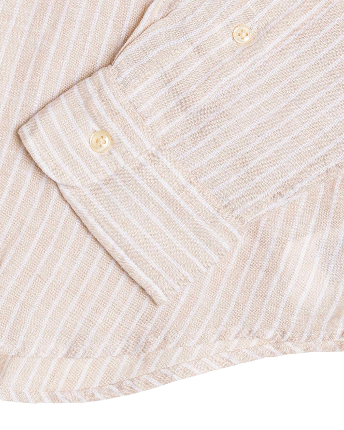 Chemise Ralph Lauren lin rayée beige zoom poignet et boutons