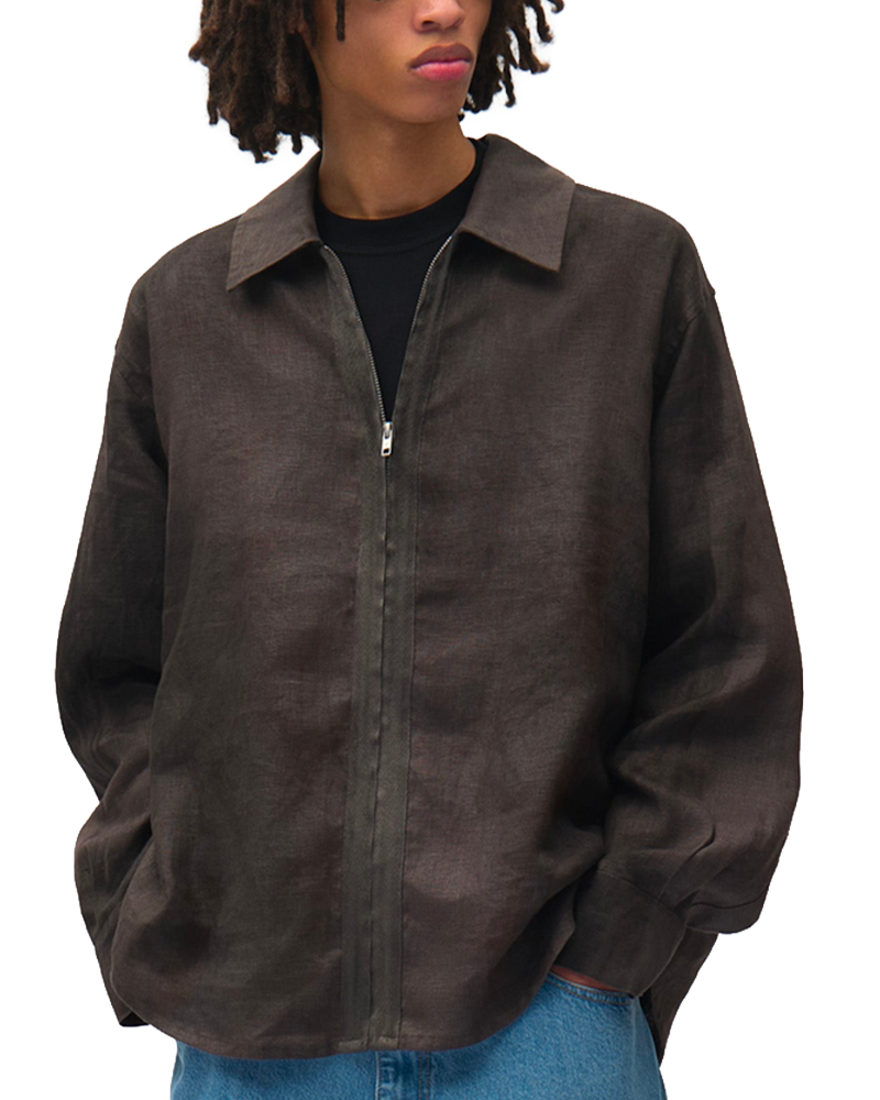 DUSTY LINEN ZIP SHIRT BLACK