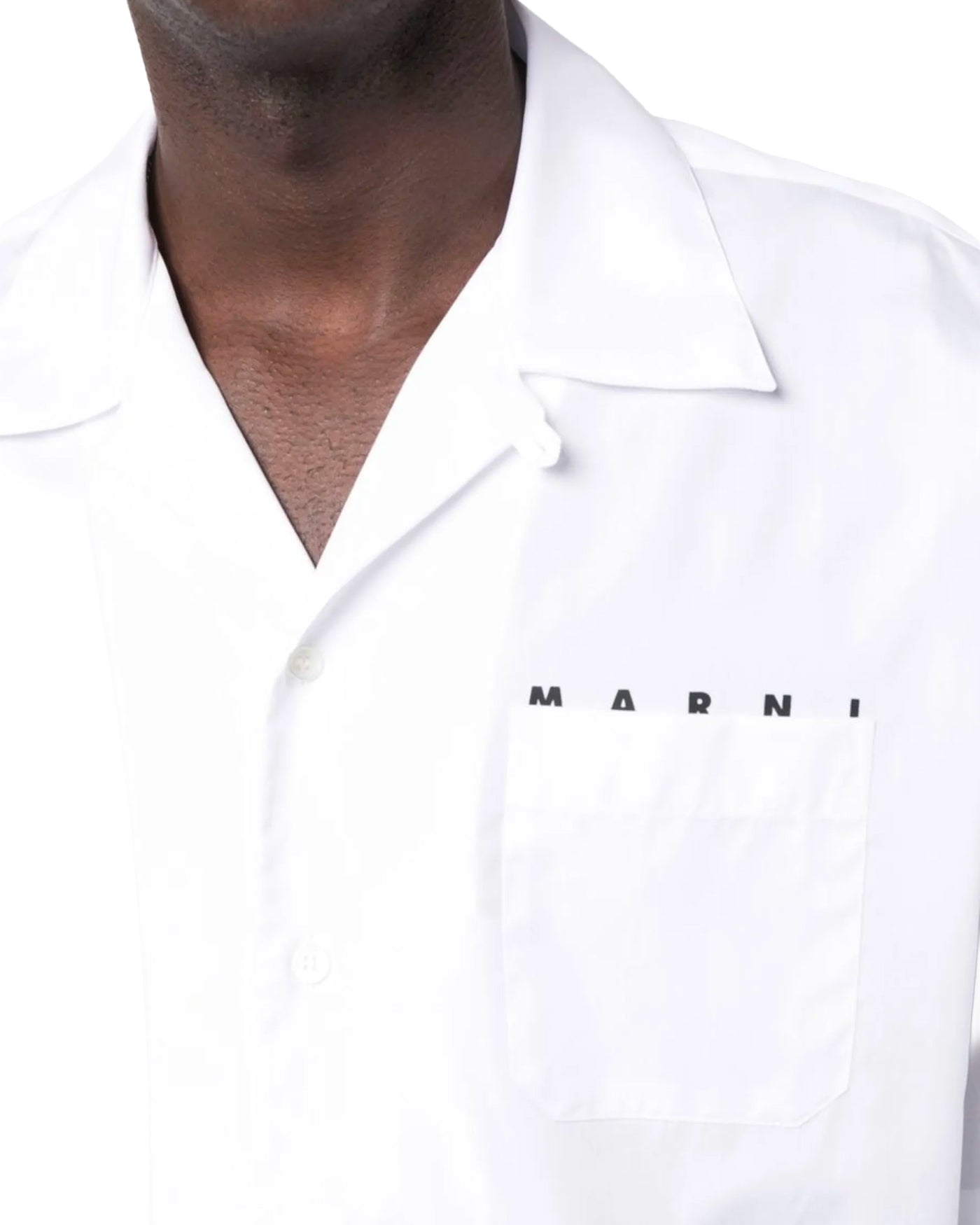 Chemise bowling Marni blanche manches courtes logo col détail face