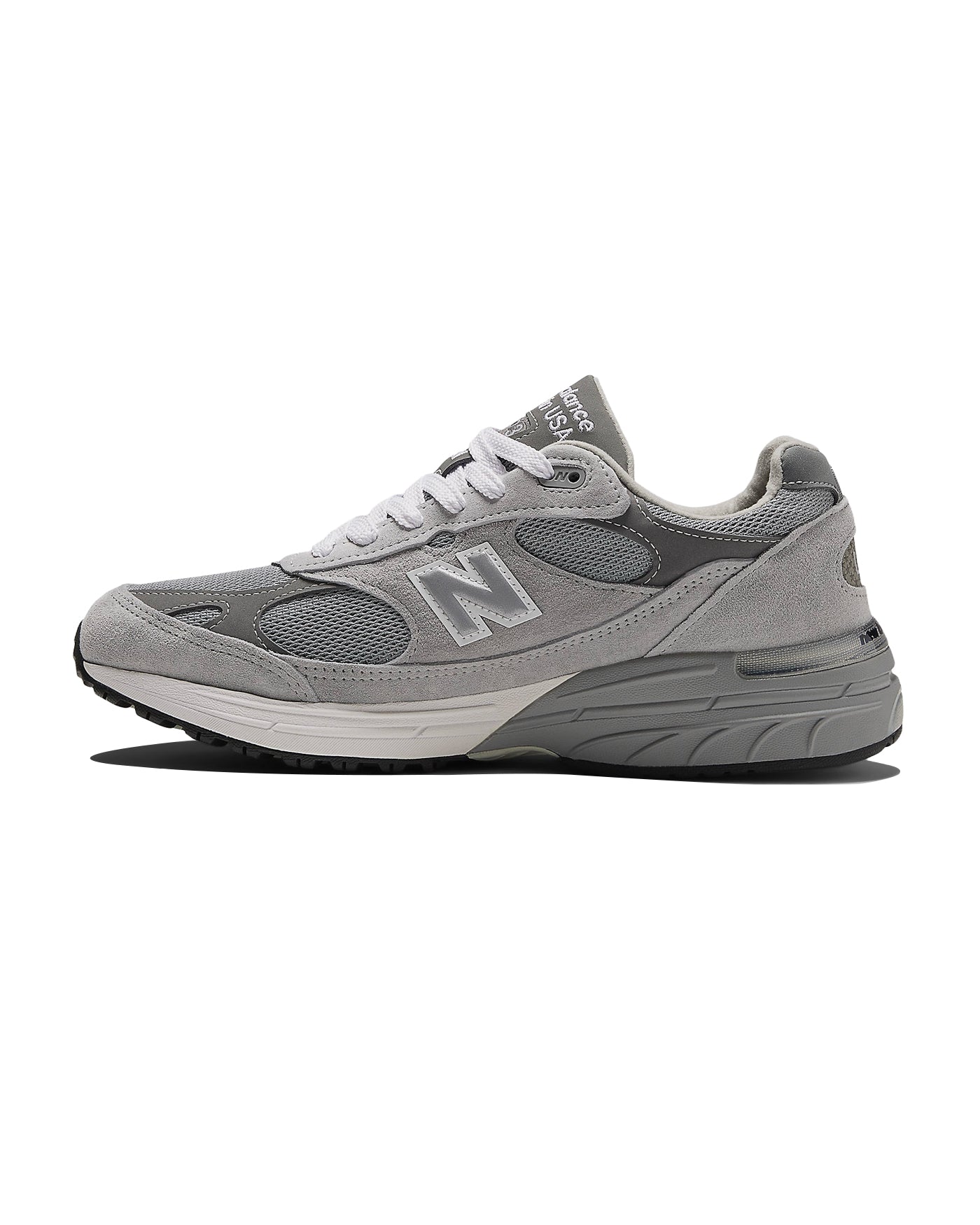 Sneakers New Balance MR993 Made in USA gris suède maille profil droit