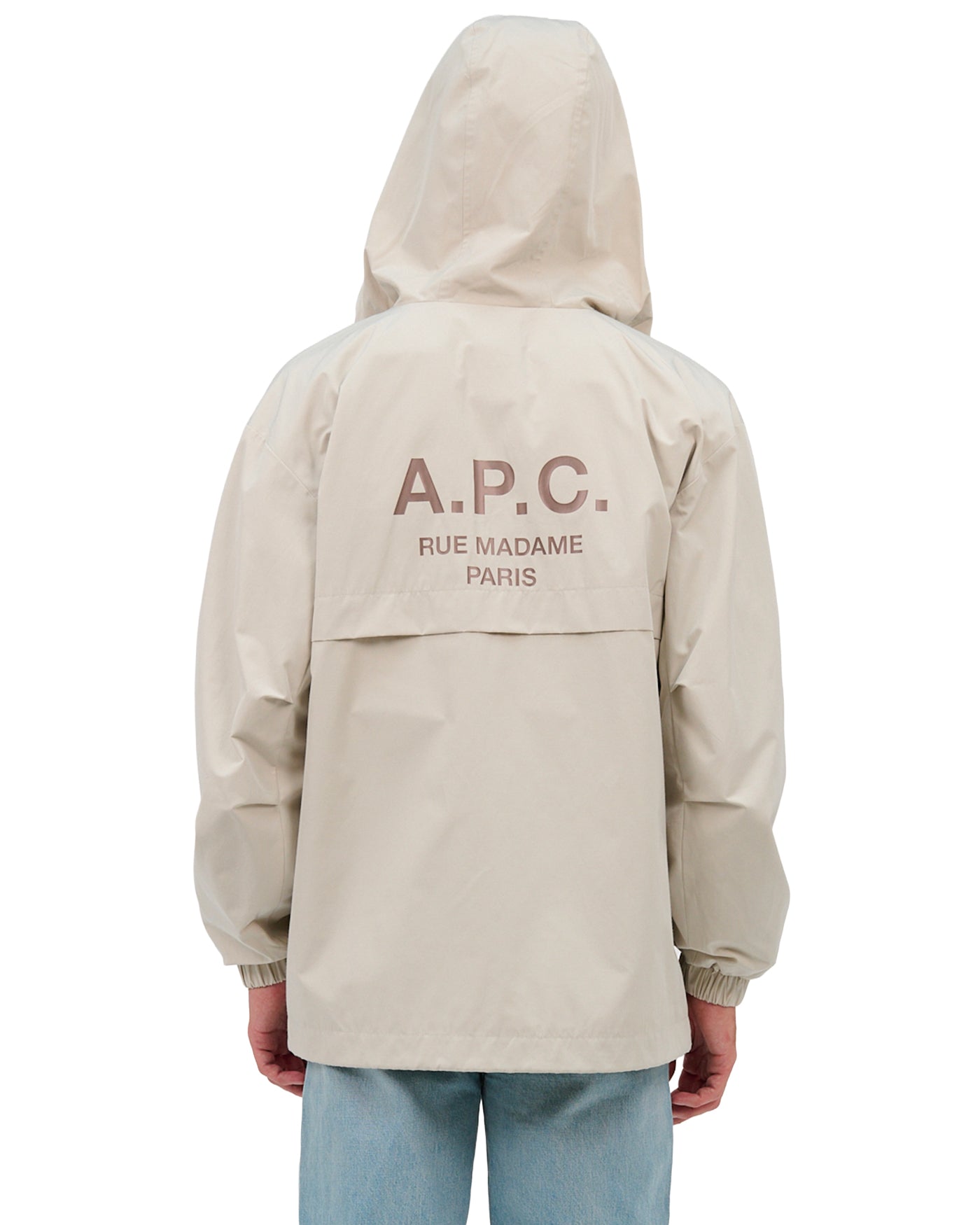 Blouson coupe-vent A.P.C Iggy craie capuche logo Rue Madame, dos