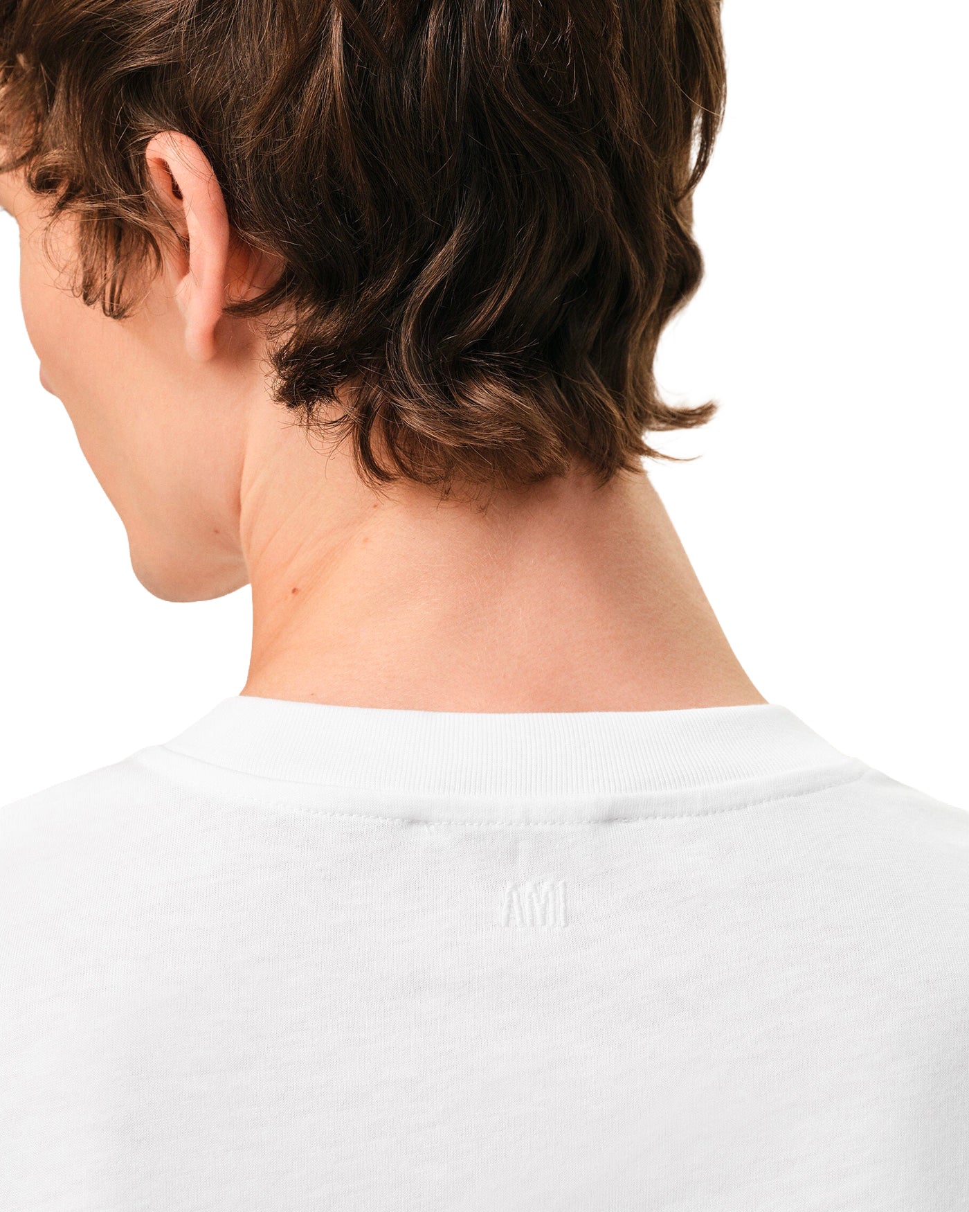T-shirt Ami Paris blanc coton détail col broderie AMI vue dos
