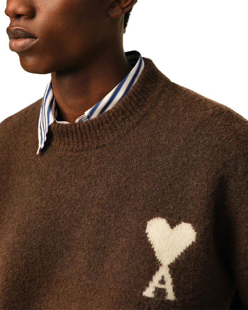 PULL COL ROND AMI DE COEUR MARRON CHOCOLAT/ECRU