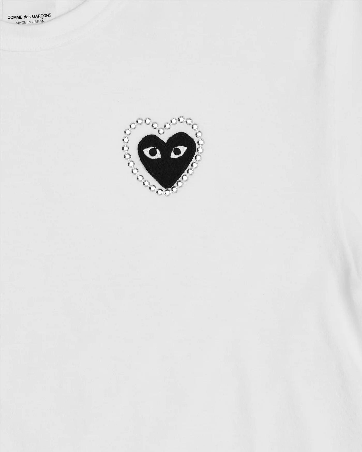 T-shirt Comme des Garçons Play blanc, détail cœur noir strass métal