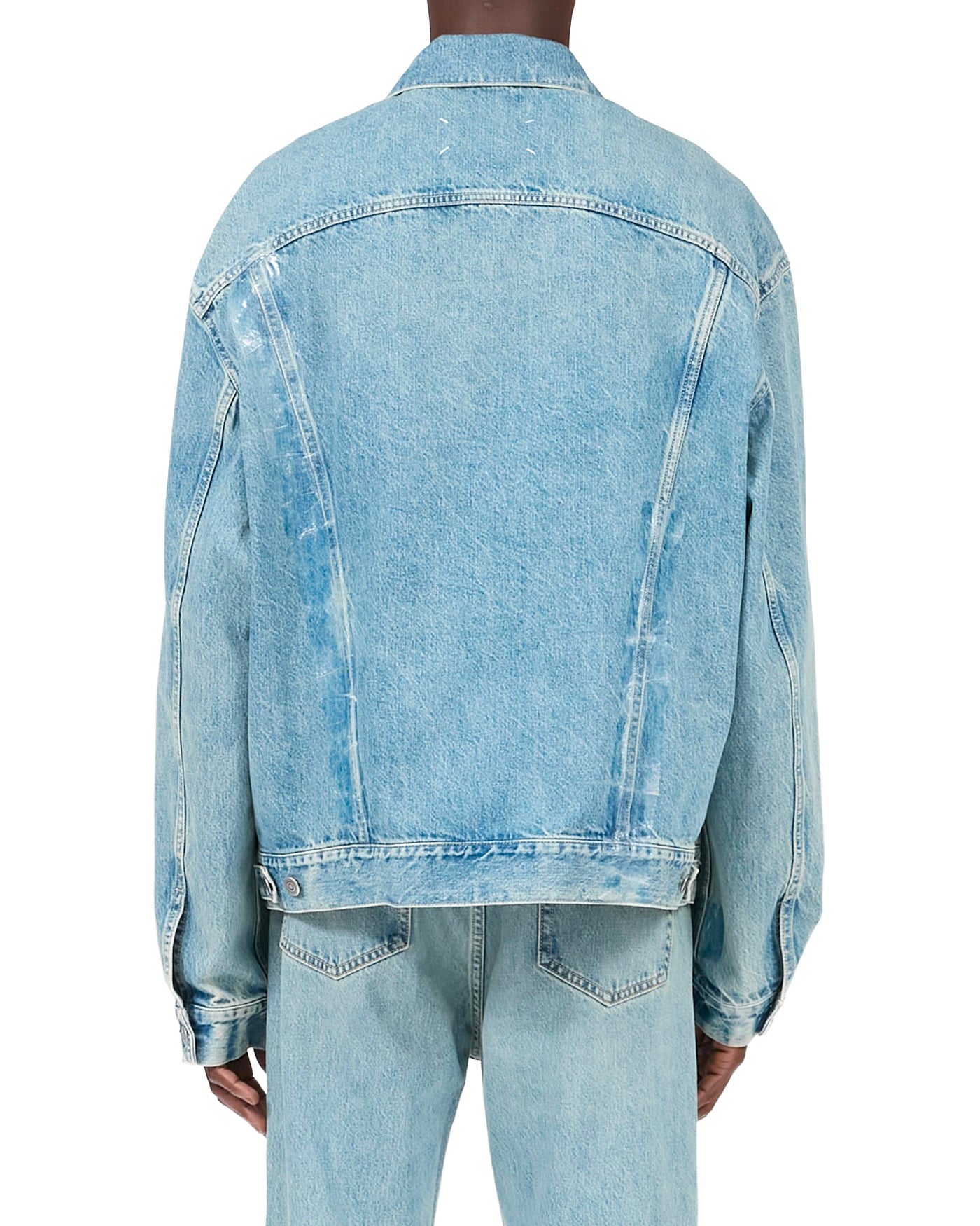 Veste en denim Maison Margiela bleu clair délavé portée dos