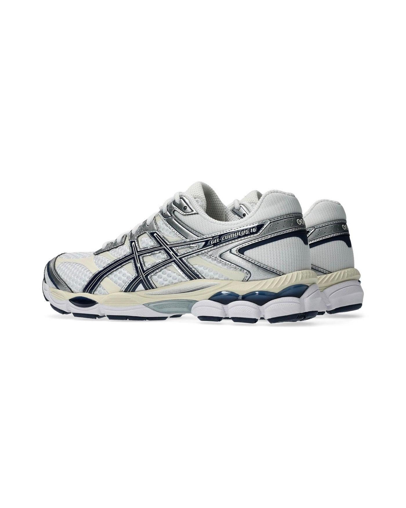 Sneakers Asics Gel-Cumulus 16 blanc et bleu marine profil droit