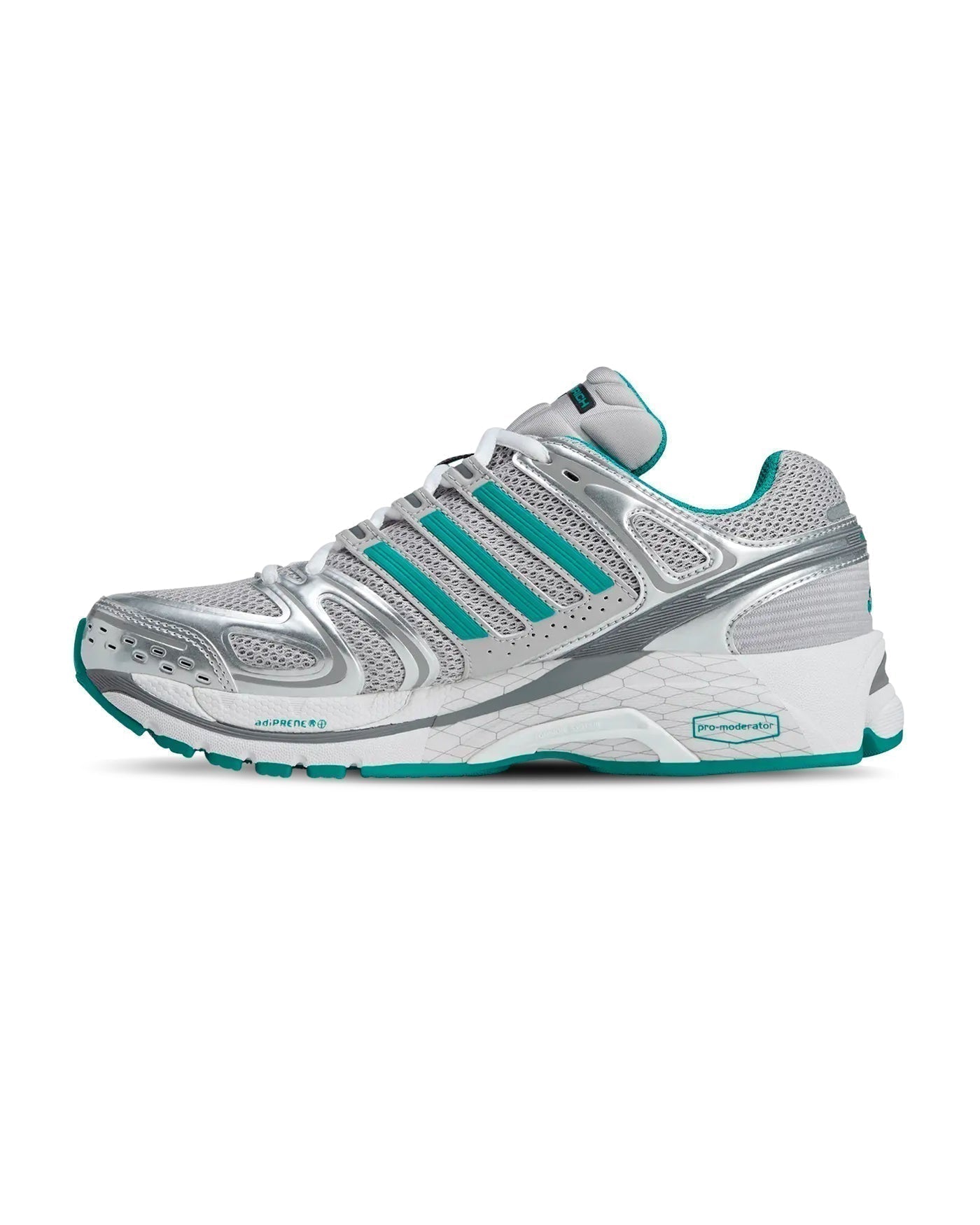 Sneakers Adidas Adistar Control 5 argent et turquoise profil droit
